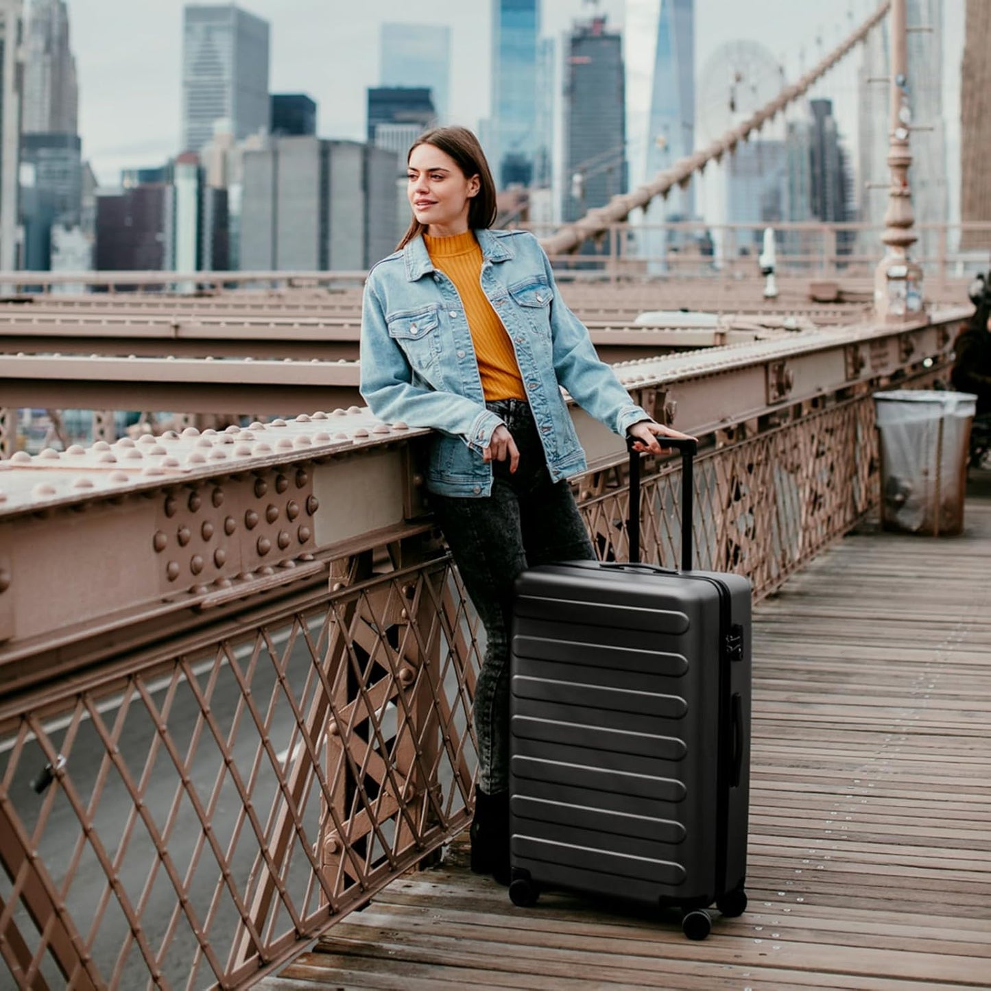 NINETYGO Large Checked Luggage 28 Inch, Checking In Luggage with Smooth Spinner Wheels, Lightweight, Hard Shell PC Suitcase, Lightweight Travel Luggage, TSA Approved (Black, Rhine Basic)