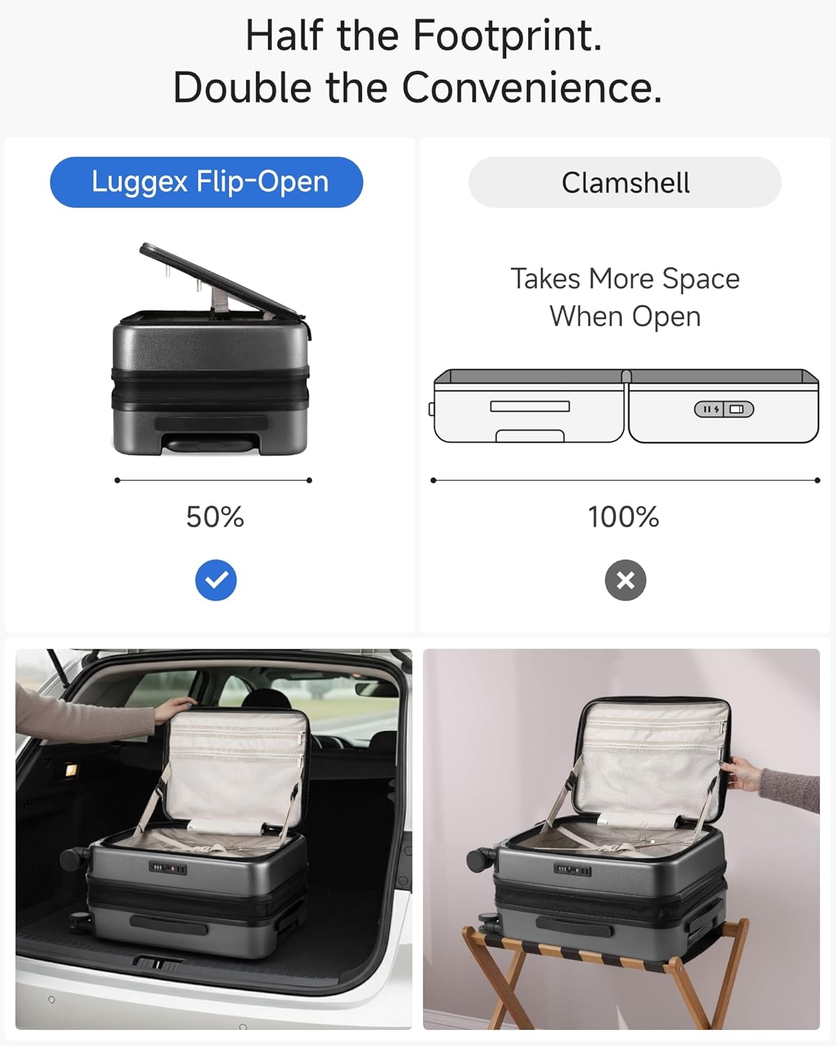 Carry On Luggage Top Opening, FLT Expandable Polycarbonate Hard Shell Suitcase with Wheels (FX-Lite, Charcoal Metallic, 20 Inch, 36L-41L)