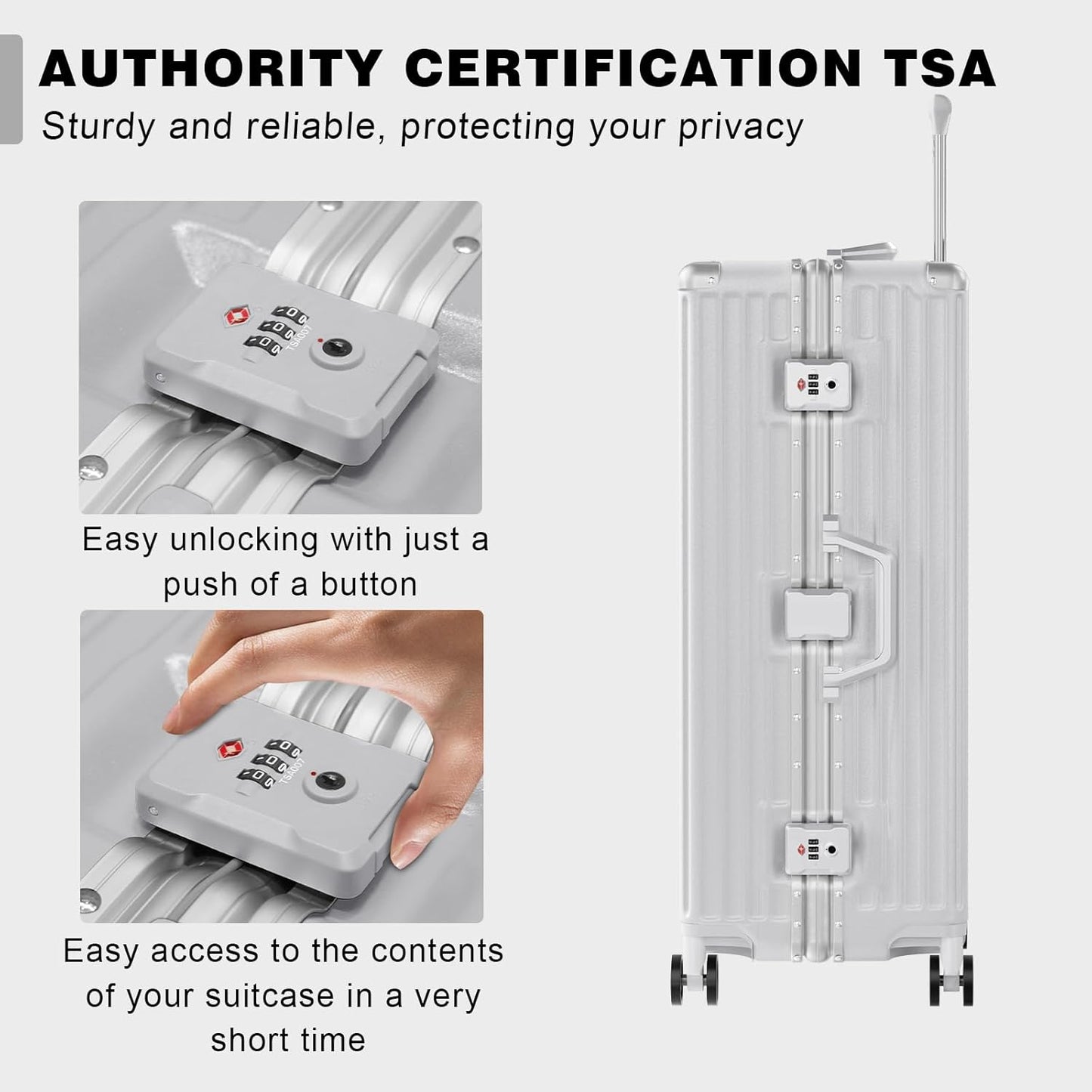 AnyZip Luggage Sets 2 Piece Aluminum Frame Carry On and Checked Suitcase PC ABS Hard Shell TSA Lock No Zipper(Silver, 20/28)