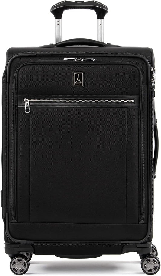 Travelpro Platinum Elite Softside Expandable Checked Luggage, 8 Wheel Spinner Suitcase, TSA Lock, Men and Women, Shadow Black, Checked Medium 25-Inch