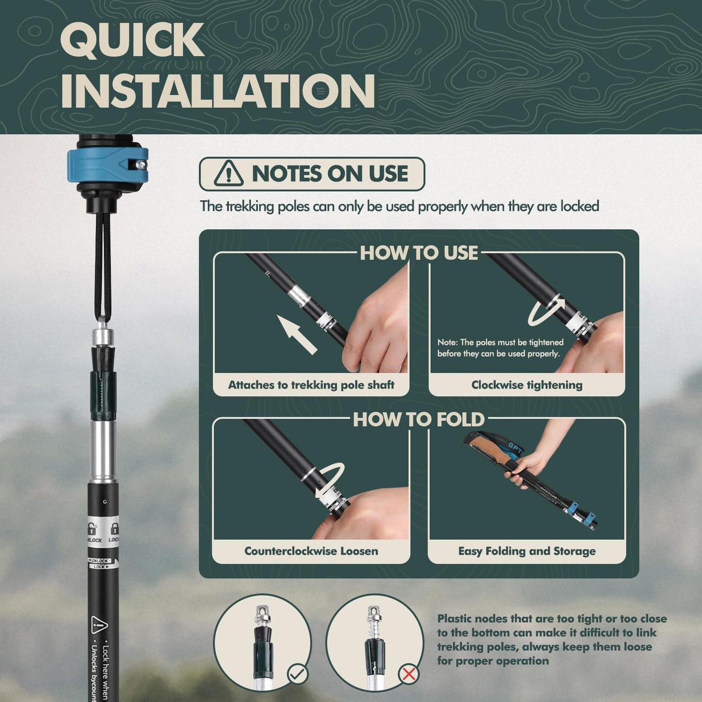 GPTCAMP Walking Sticks,Trekking Poles Collapsible Hiking Poles,Lightweight Folding Travel Walking Pole for Men Women,2pc Adjustable Hiking Stick with EVA Foam Grips for Backpacking