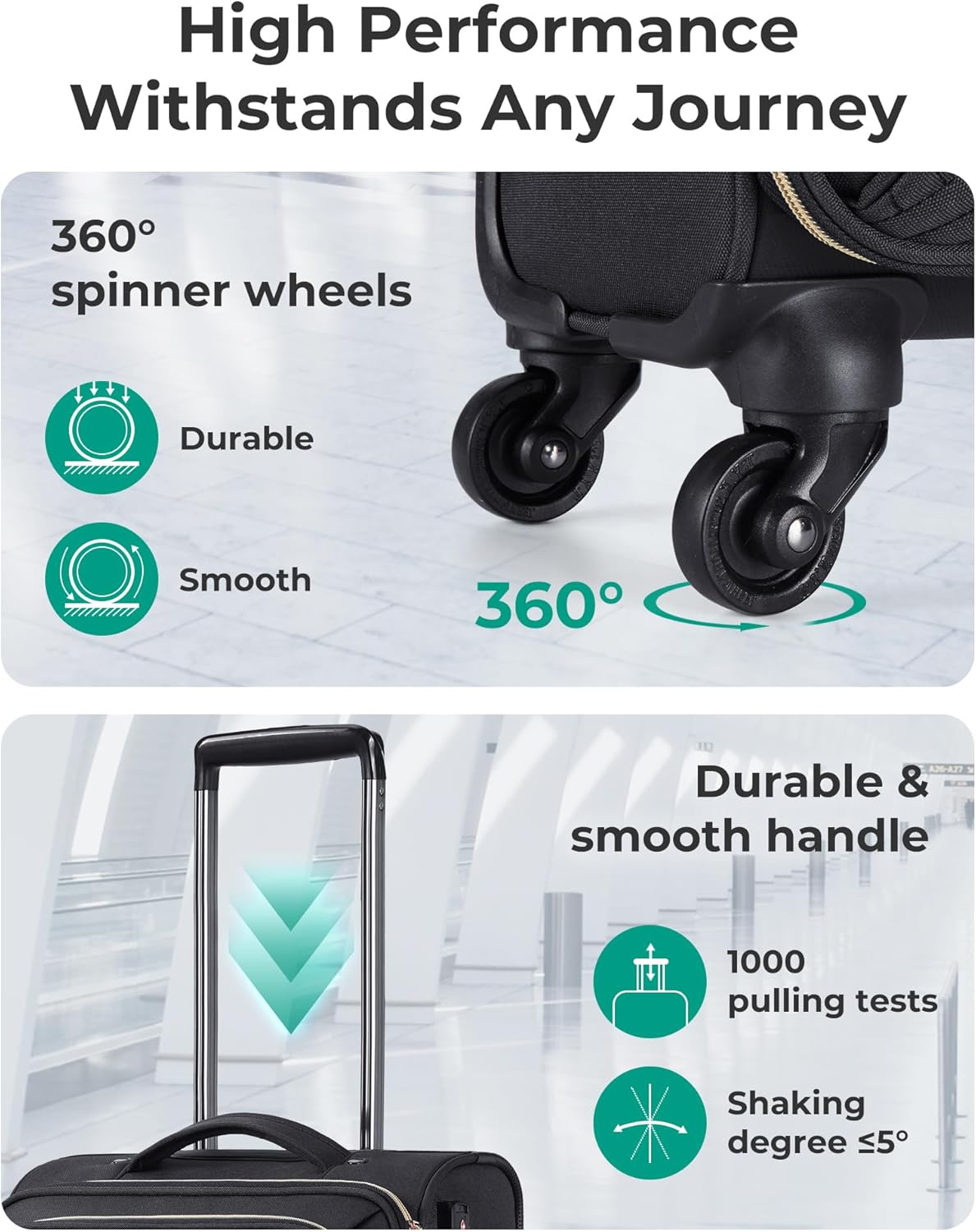 BAGSMART Underseat Carry On luggage Airline approved, 16-inch Softside Underseater Travel Suitcase with Spinner Wheels Lightweight Overnight Bag Small Rolling Carry-on for Women Men Weekender,Black