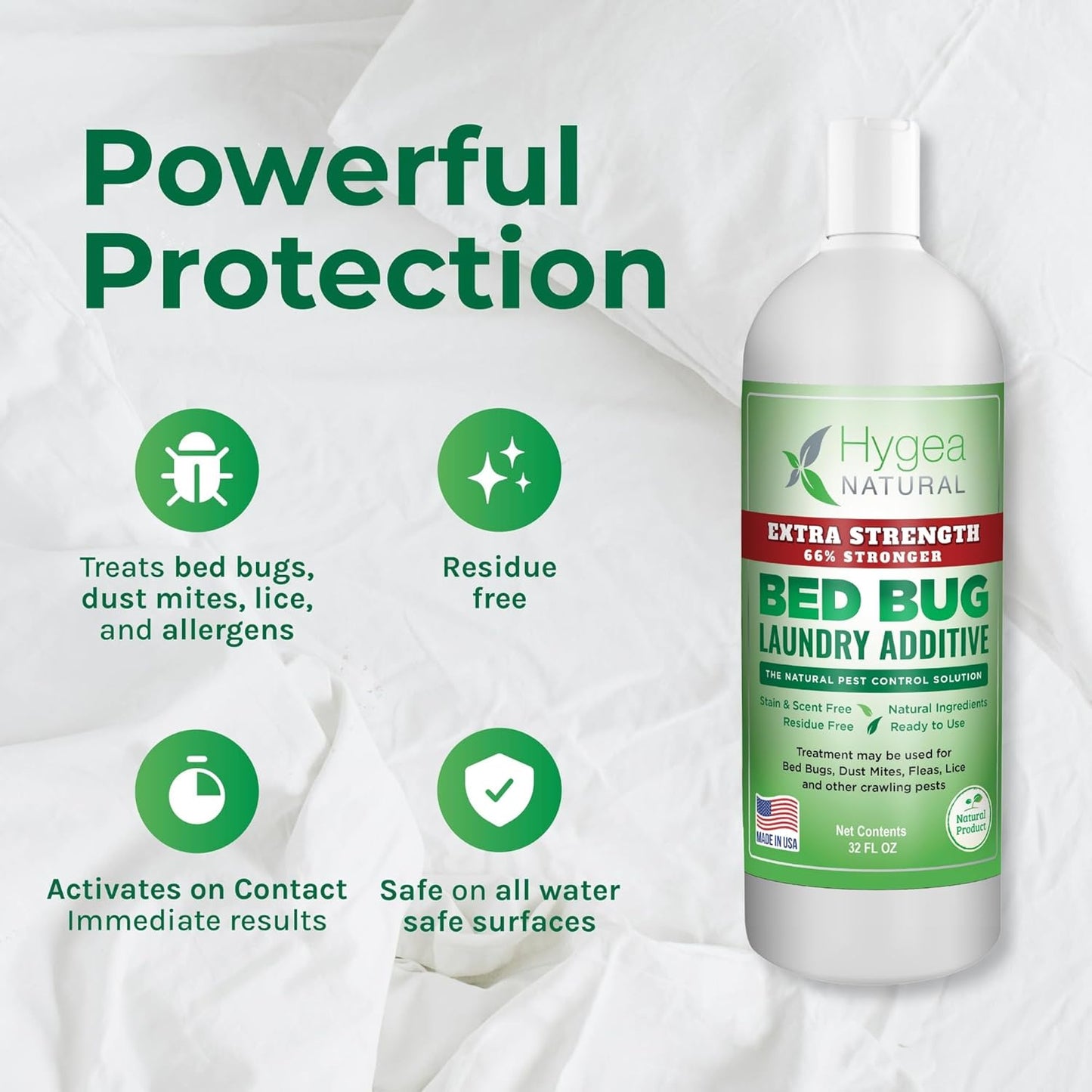 Hygea Natural Extra Strength Lice & Bed Bug Laundry Additive - Gentle, Odorless, and Stain-Free Liquid Laundry Treatment - Child and Pet Friendly - Laundry at Any Water Temperature (1 Gallon)