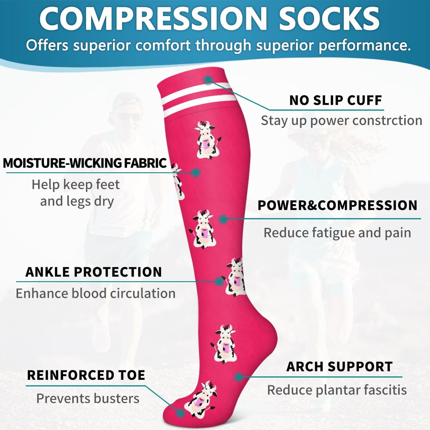 6 Pack Copper Compression Socks for Women and Men Circulation-Best Support for Medical, Running,Nursing,Athletic