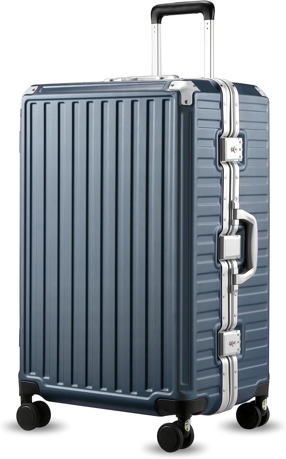 LUGGEX Checked Suitcase with Spinner Wheels, 8010S Aluminum Frame Zipperless Polycarbonate Hard Shell Suitcase (ZX-Core, Blue, 28 Inch)