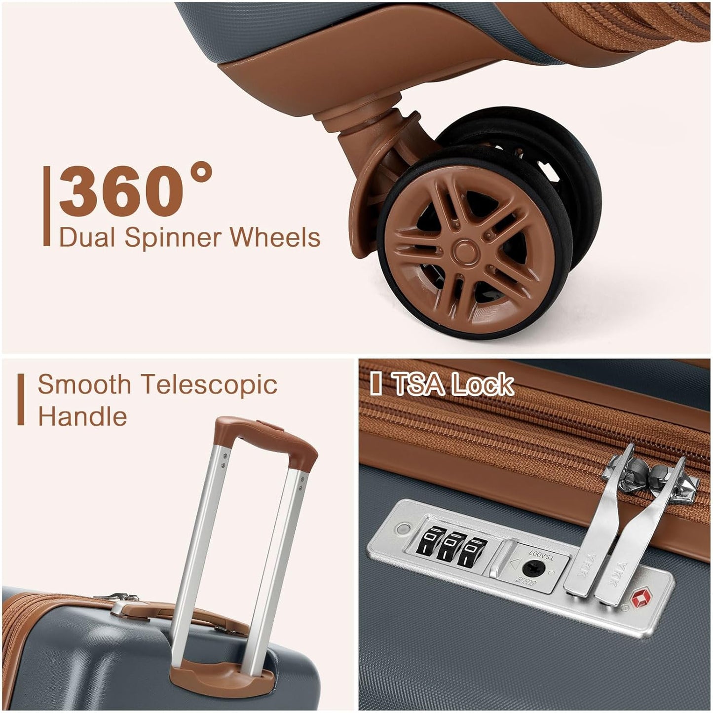 Kono Expandable 28 Inch Large Checked Luggage: ABS+PC Hardside Trolley Travel Case - Hard Shell Suitcase with TSA Lock,Grey Brown