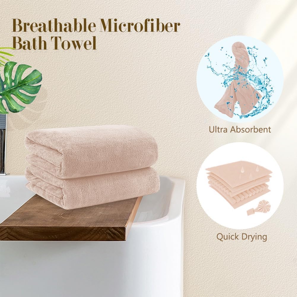 Orighty Microfiber Bath Towels Pack of 4(27'' x 54'') - Soft Feel, Highly Absorbent, Quick Drying for Body, Sport, Yoga, SPA, Fitness - Brown