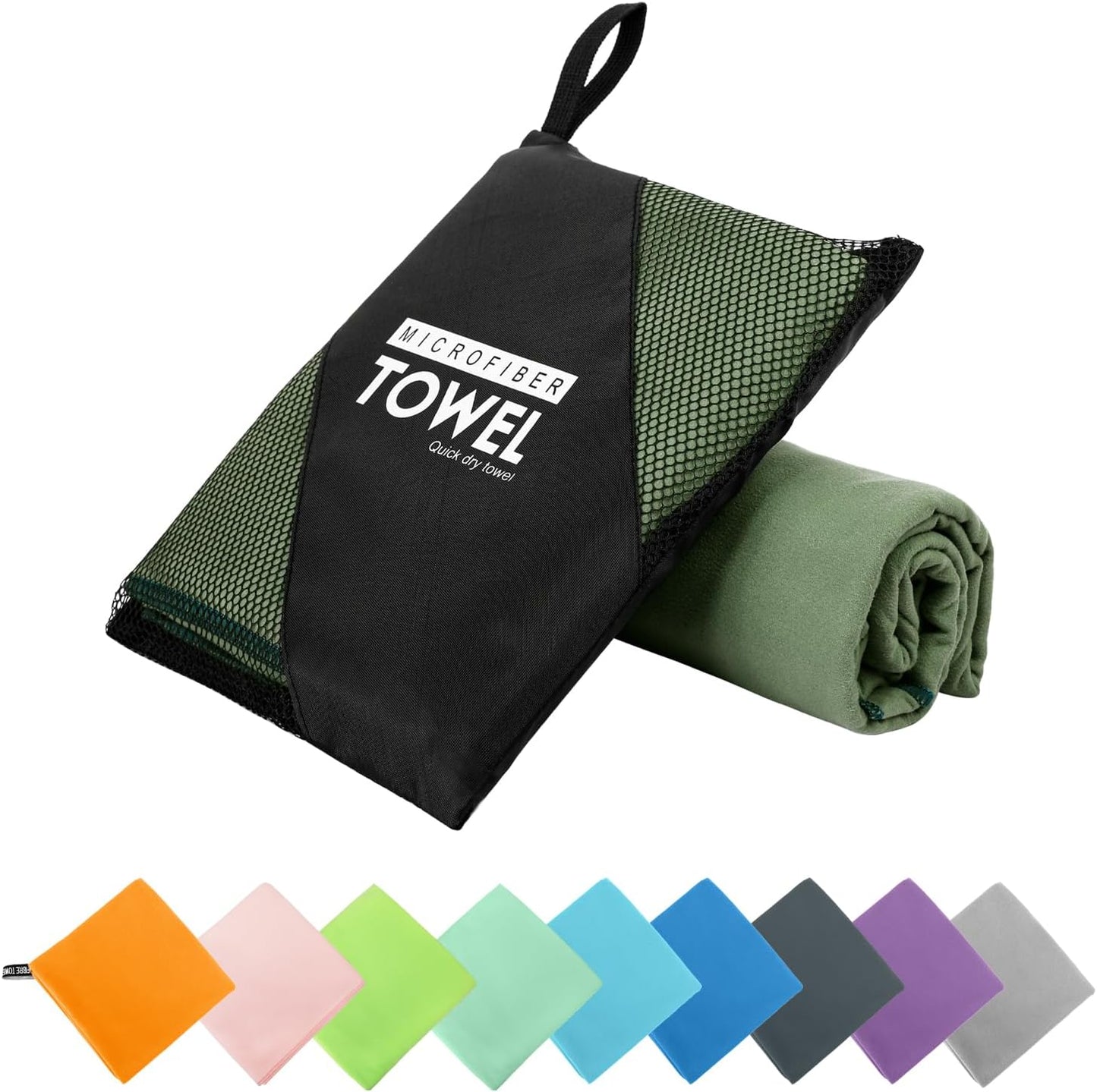 Microfiber Travel Towel, Soft Lightweight Quick Dry Towel, Super Absorbent Compact Travel & Sports & Beach Towels for Camping, Backpack, Gym, Swimming, Yoga, Hiking (L:24"×48" -ArmyGreen)