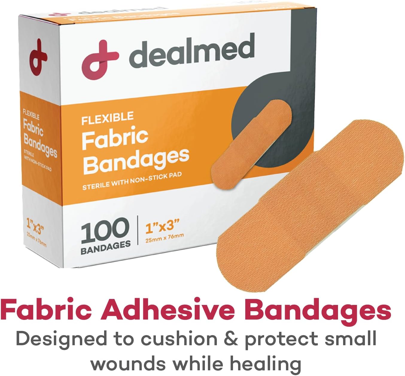 Dealmed Sterile Flexible Fabric Adhesive Bandages – 1x3 Inch – 100/Box - 4 Boxes - Breathable First Aid Strip Pack - Soft Stretch Wound Patch for Medical, Emergency Kits & Clinic