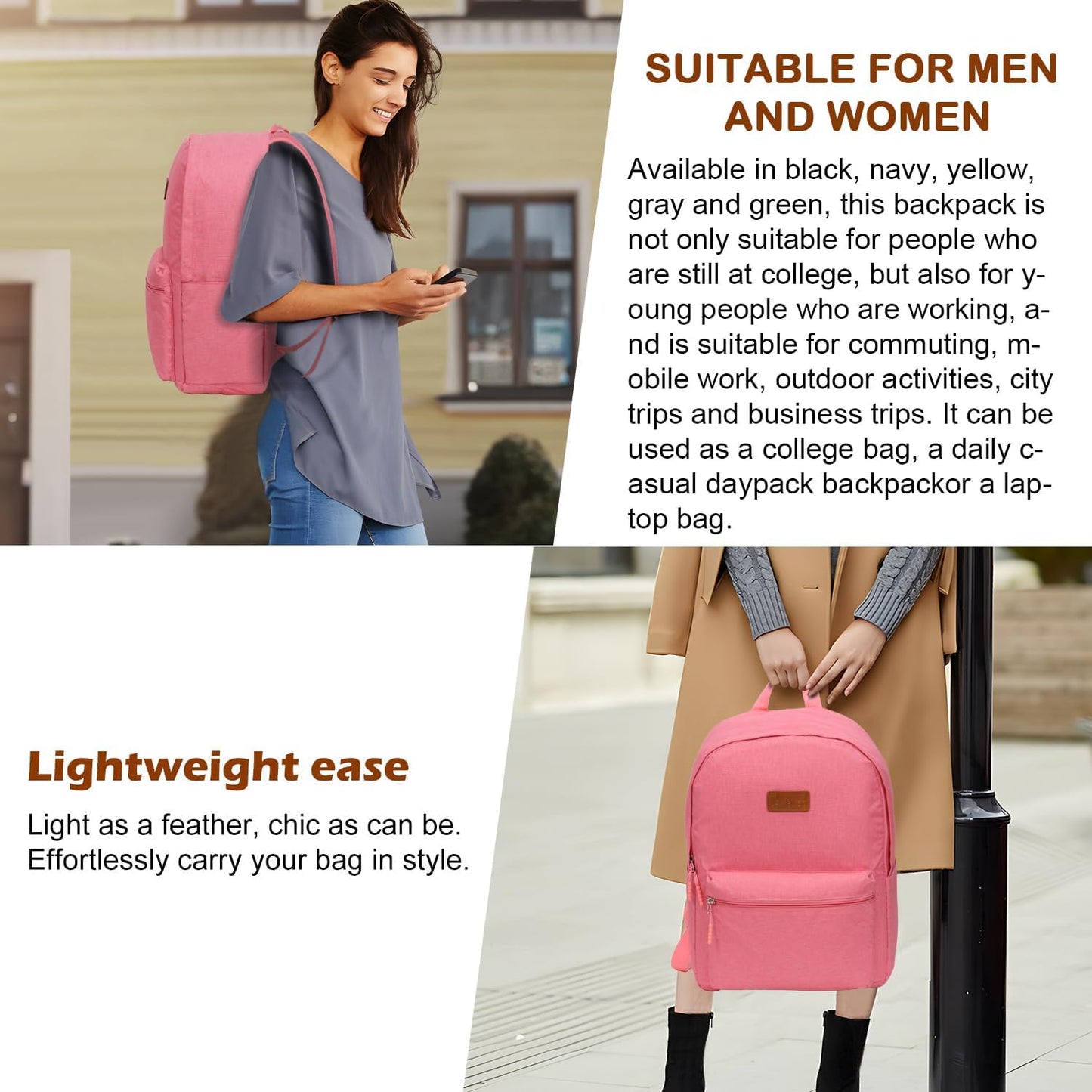 ABS+PC Carry on Luggage set with backpack 3 Pcs suitcace with Spinner wheels TSA Lock 20-In hardshell Lightweight Luggage set (Pink)