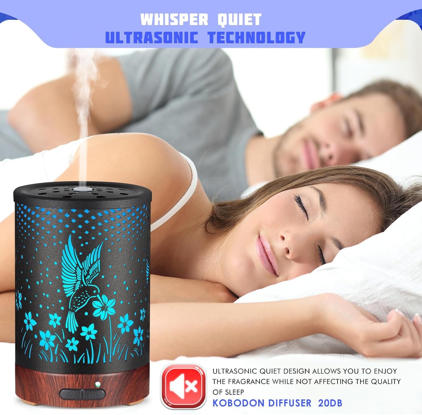 Essential Oils Diffuser,Aromatherapy Diffuser,Birthday Gifts for Women Mom Grandma,Metal Cool Mist Humidifier with 7 Colors Lights Waterless Auto Off Air Diffusers (C-Hummingbirds)