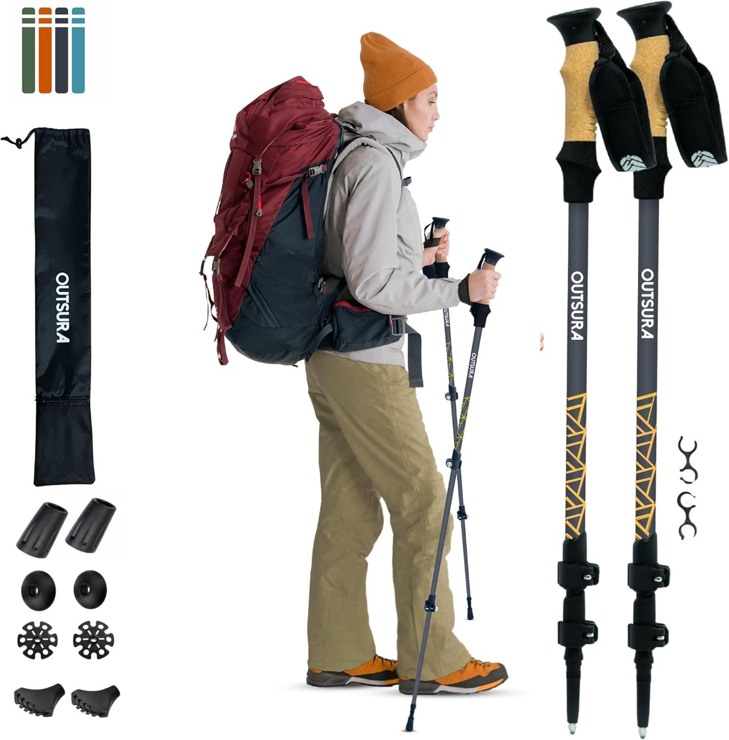 Outsura Carbon Fiber Hiking Stick 2 Pack – Professional Grade, Collapsible Trekking & Walking Sticks for Hiking