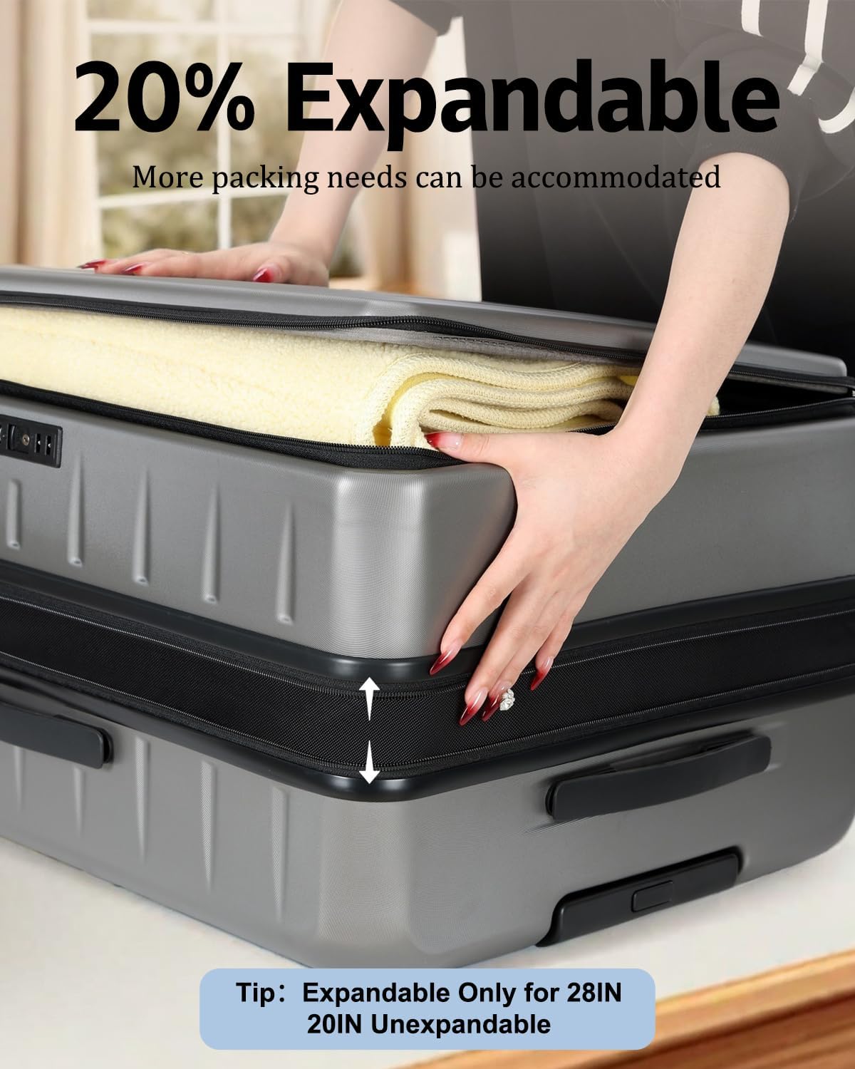 Luggage Sets 2 Pieces, 20 Inch Carry On Luggage and Expandable 28 Inch Checked Luggage with Spinner Wheels, Lightweight ABS+PC Hard Shell Suitcase with Front Opening, TSA Lock (Gray, 20/28)