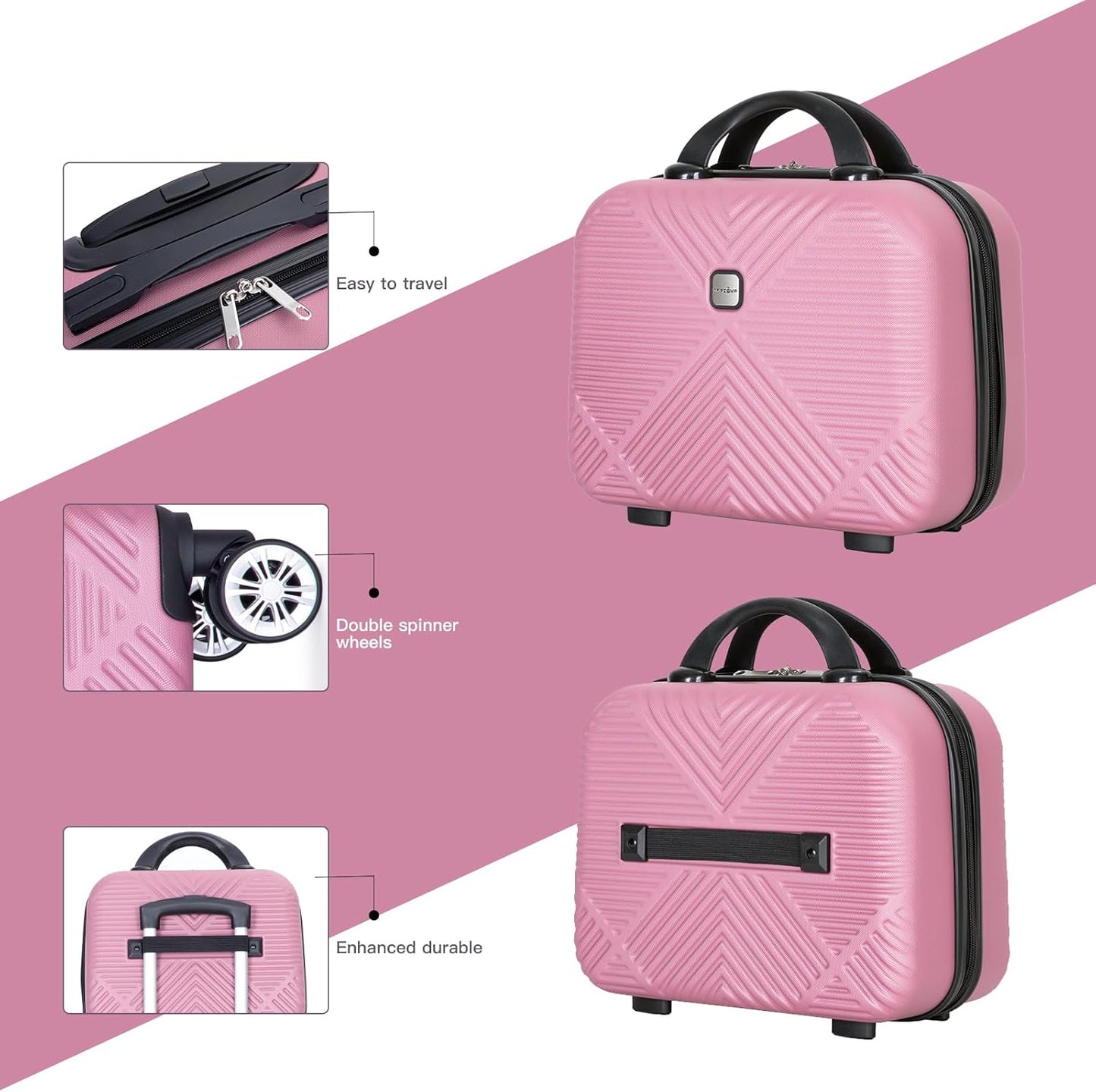 2 Piece Carry on Luggage Set, Airline Approved 20 Inch Luggage with Cosmetic Case Hard Shell Suitcase with Spinner Wheels, Rose Pink