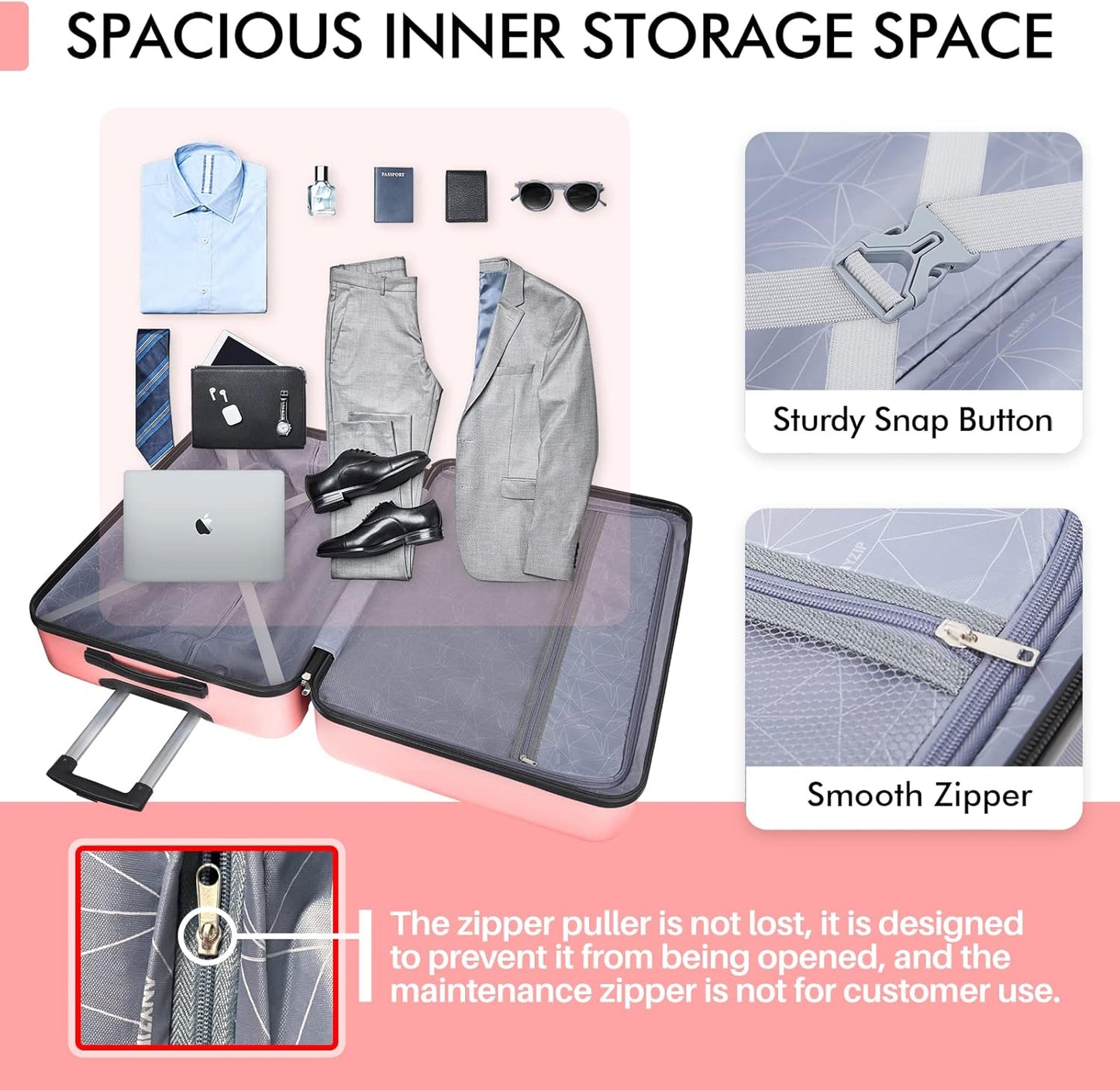 AnyZip Luggage PC ABS Hardside Lightweight Suitcase with 4 Universal Wheels TSA Lock Checked-Large 30 Inch Pink