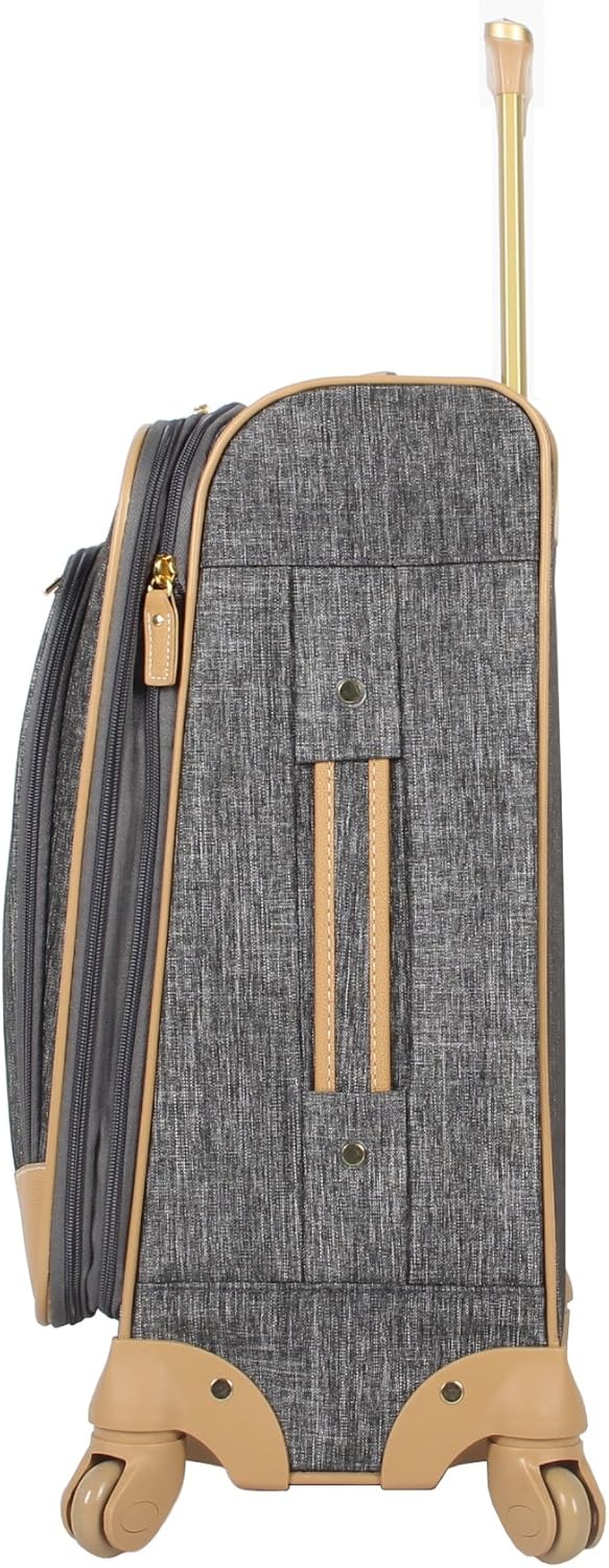 Nicole Miller New York Luggage Collection - Designer Lightweight Softside Expandable Suitcase- 20 Inch Carry On Bag with 4-Rolling Spinner Wheels (Paige Silver)