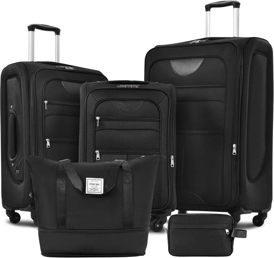 Merax Softside Luggage Set 3 Piece Suitcase with Duffel Bag Spinner Wheels Lightweight Expandable Travel Luggage 22" 26" 30",Black