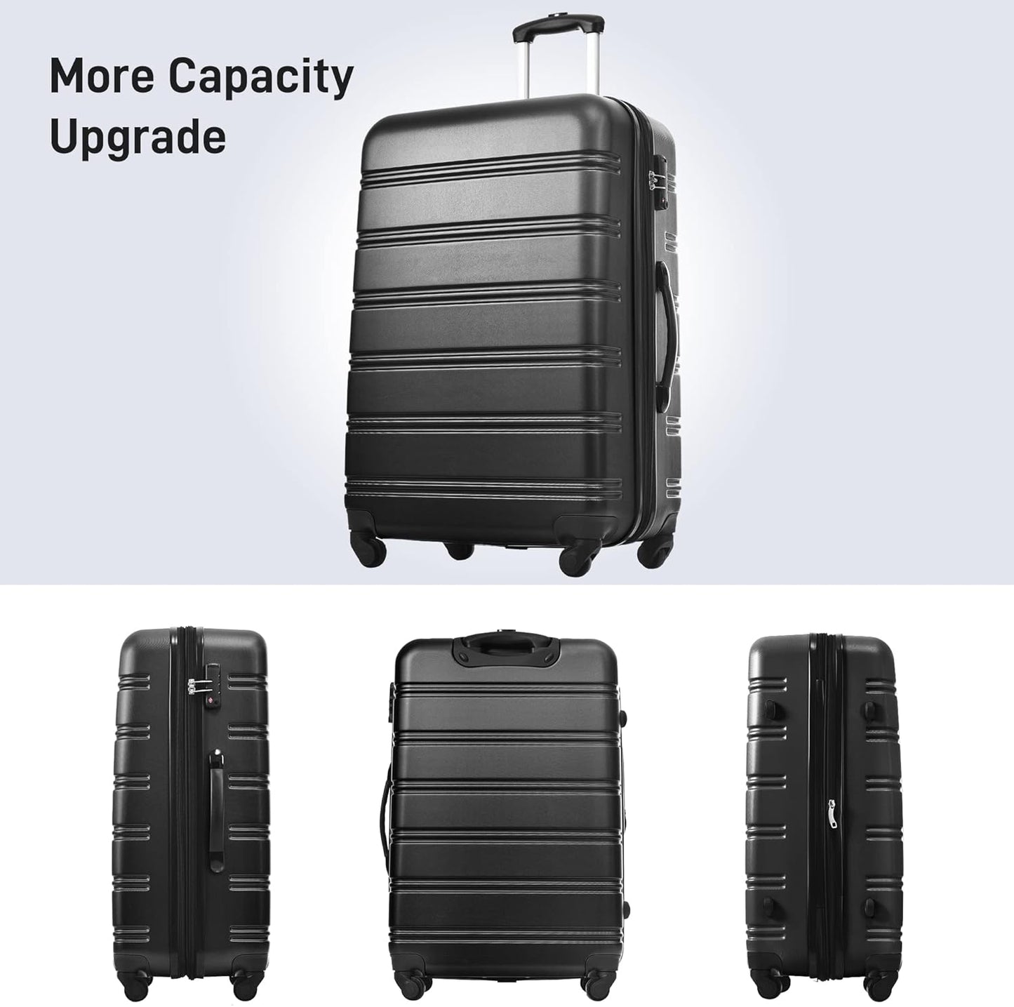 Merax Luggage Sets of 3 Piece Carry on Suitcase Airline Approved,Hard Case Expandable Spinner Wheels (Black)