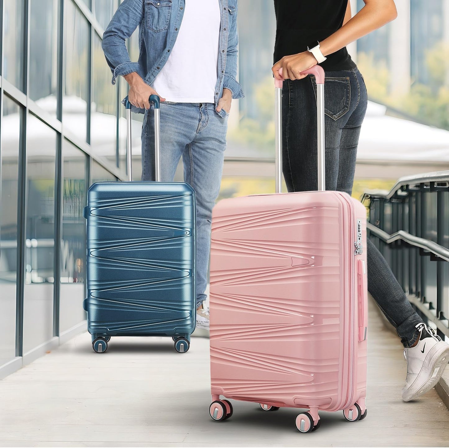 4-Piece Expandable Hardshell Luggage Set with TSA Lock (14/20/24/28) - Lightweight PP Suitcases, 360° Silent Spinner Wheels and Durable 100LB Handle for Air Travel (Pink)