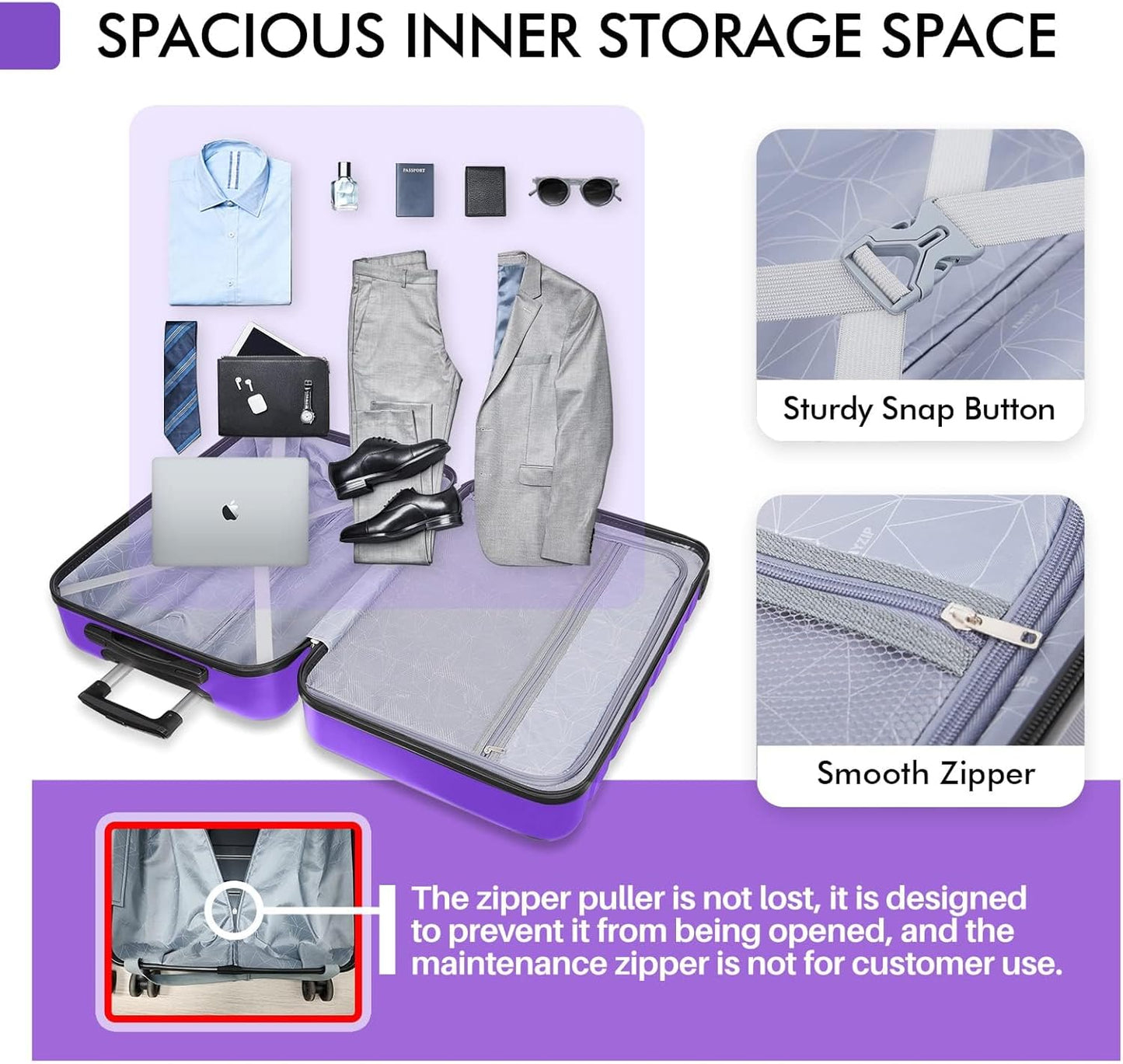 AnyZip Luggage PC ABS Hardside Lightweight Suitcase with 4 Universal Wheels TSA Lock Checked-Large 28 Inch Violet Purple