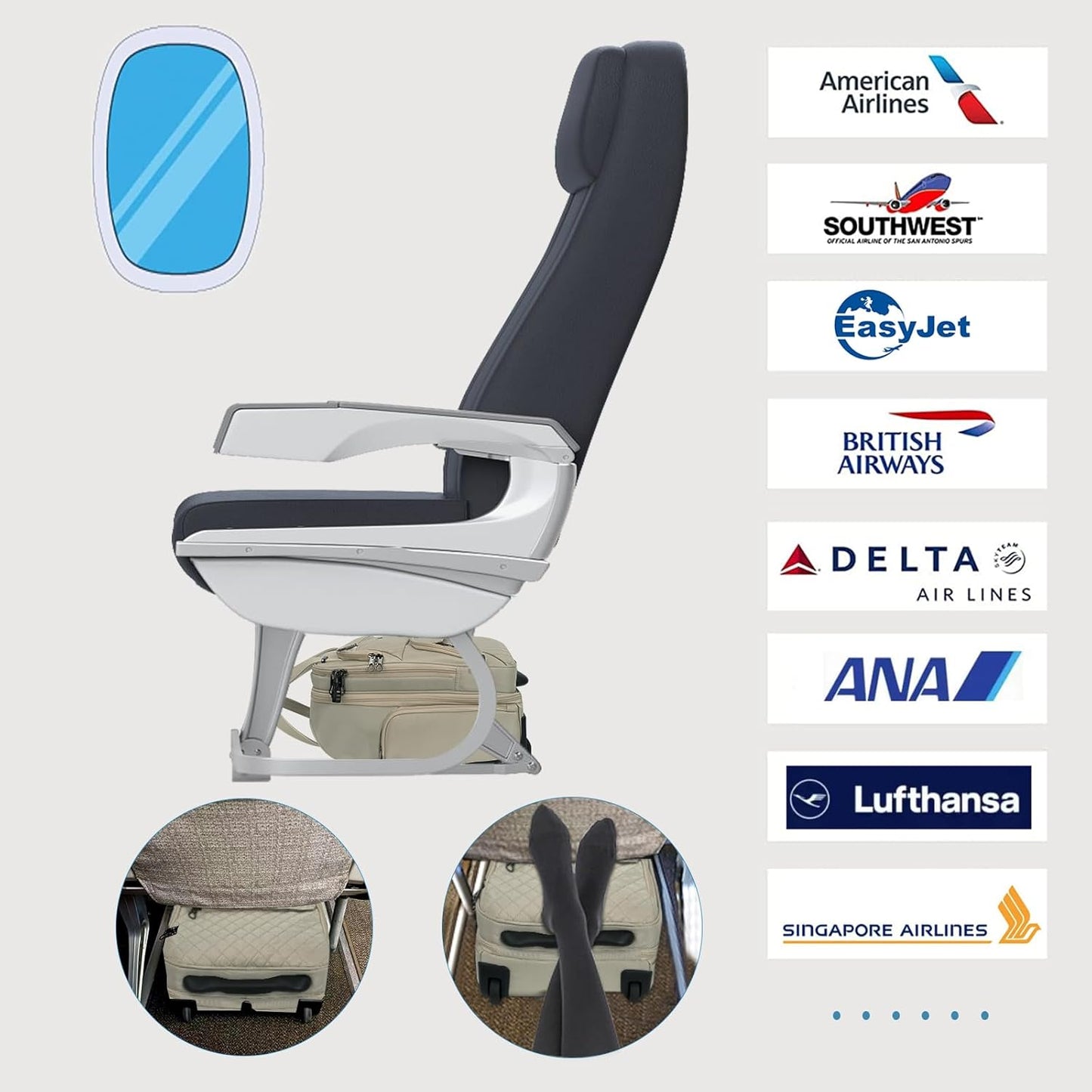 KROSER Carry On Underseat Multi-functional, 16-inch Underseater Lightweight Overnight Suitcase for Women, Light Khaki