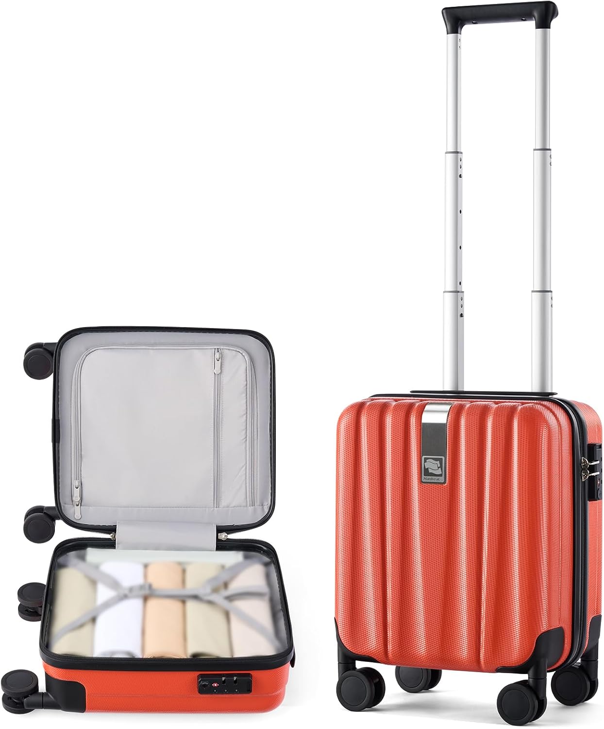 Hanke 14 Inch Underseat Carry On Luggage with Wheels Hard Shell Suitcases Lightweight Small Luggage for Weekender Mini Suitcase Carry On Bag Travel Luggage for Travel Rolling Suitcase.(Orange)