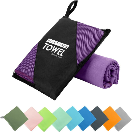 Microfiber Travel Towel, Soft Lightweight Quick Dry Towel, Super Absorbent Compact Travel & Sports & Beach Towels for Camping, Backpack, Gym, Swimming, Yoga, Hiking (XS:12"×24" -Purple)