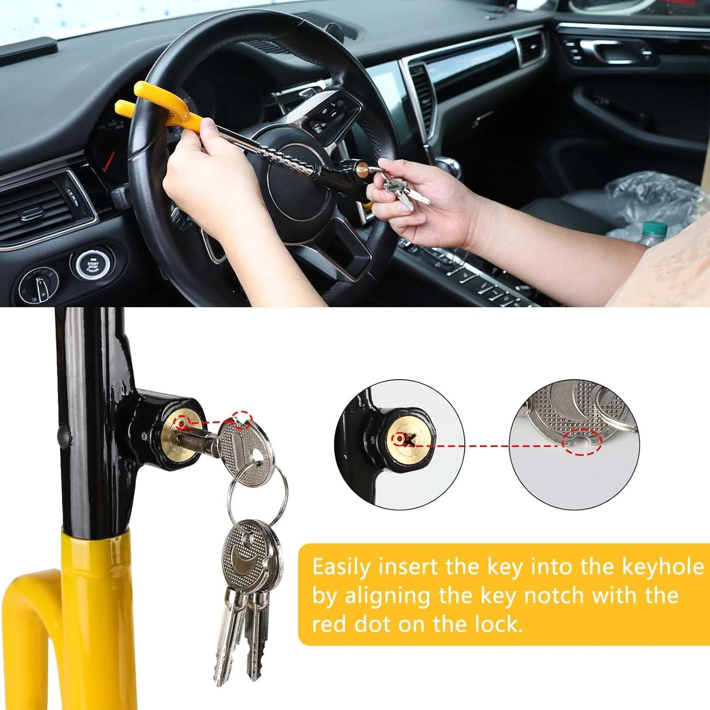 Car Steering Wheel Lock Anti-Theft Device - MIRUNNY Security Steering Wheel Lock with Adjustable Length for Trucks Vans SUVs
