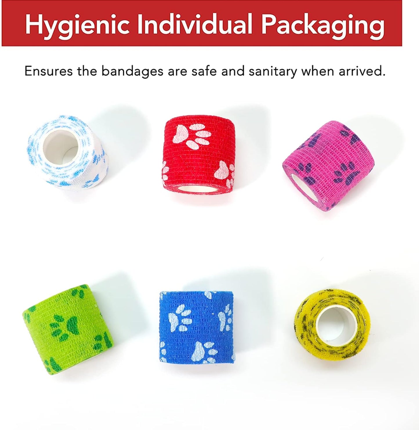 RISEN Cohesive Bandage 2” x 5 Yards, 6 Rolls, Self Adherent Wrap Medical Tape, Adhesive Flexible Breathable First Aid Gauze Ideal for Stretch Athletic