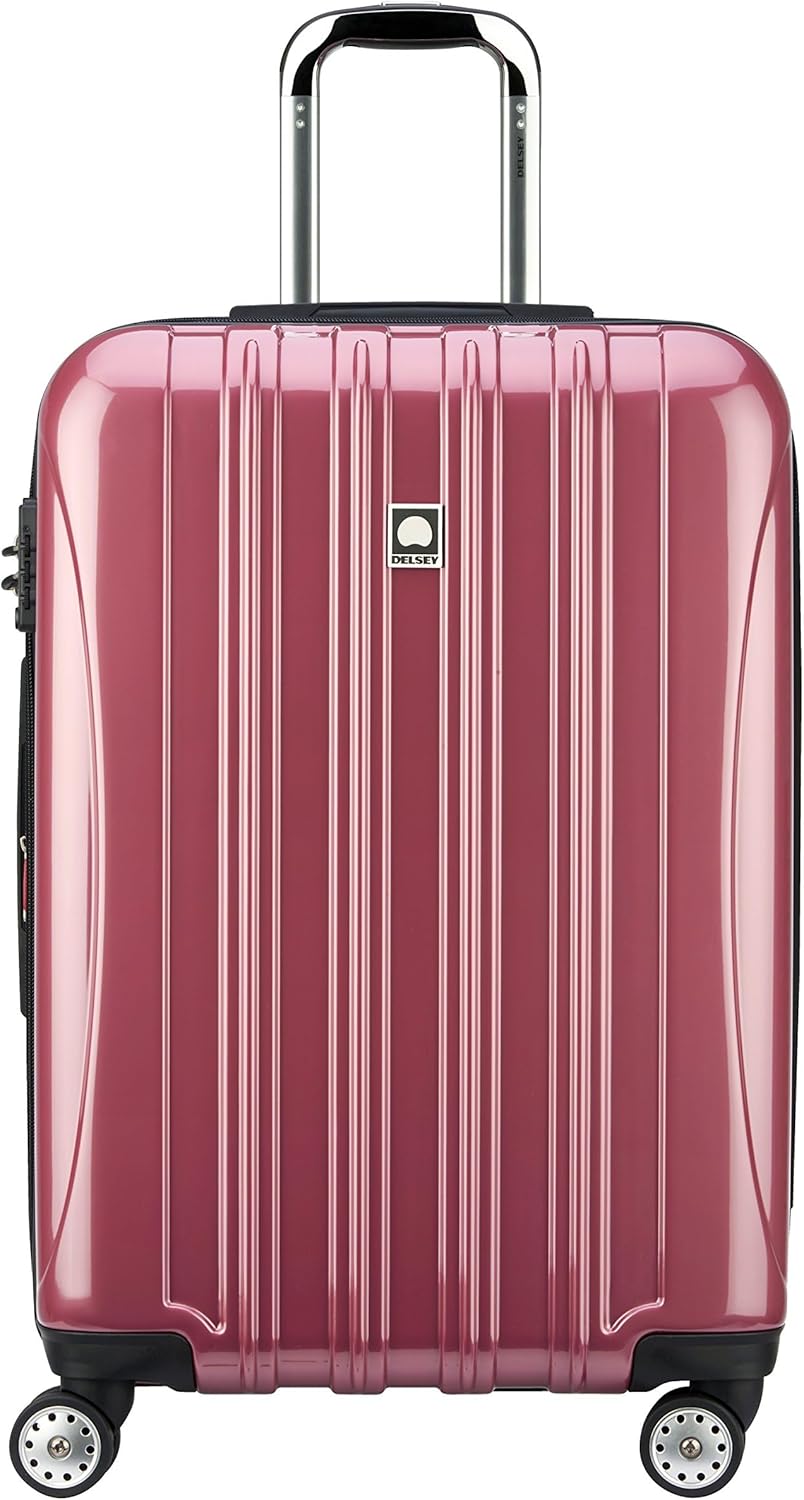 DELSEY PARIS Helium Aero Hardside Expandable Luggage with Spinner Wheels, Peony Pink, Checked-Medium 24 Inch