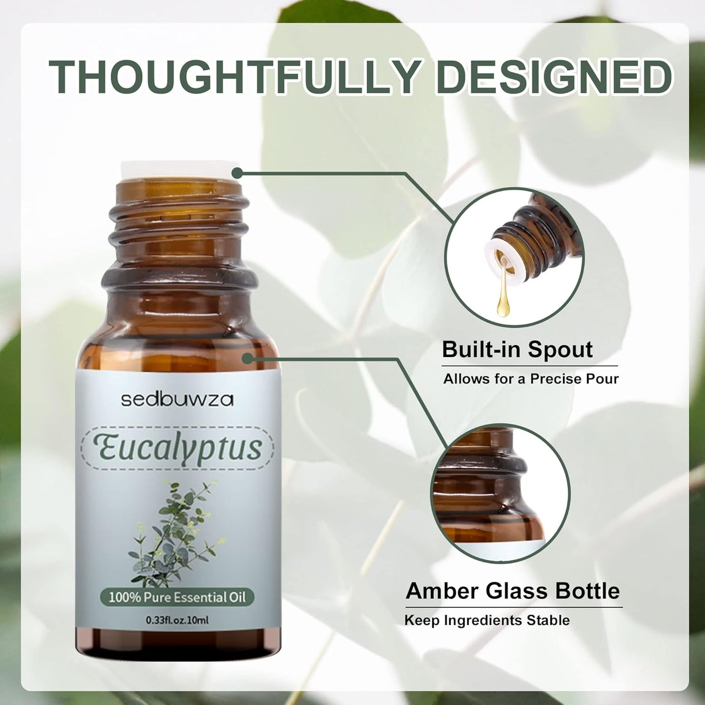 Sedbuwza Eucalyptus Essential Oil, Pure Organic Eucalyptus Fragrance Oil for Diffuser, Humidifier, Soap, Candle, Perfume