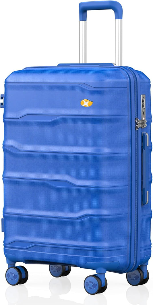 MGB Medium Checked in Luggage, PP Lightweight Hybrid Shell Suitcase with Spinner Wheels and TSA Lock, Medium Suitcase for Travel Men and Women, Ultramarine Blue