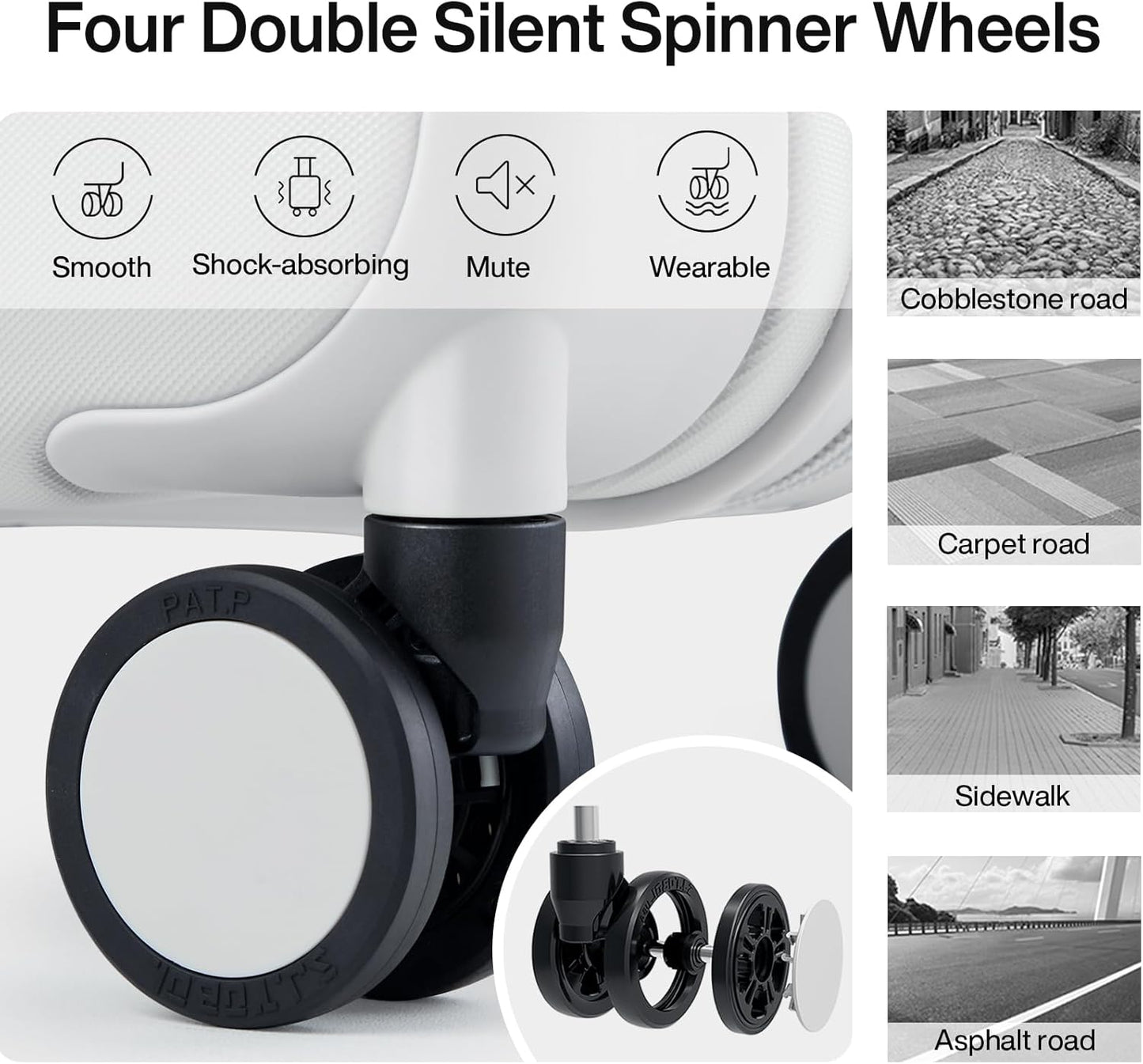 Hanke 24 Inch Checked Luggage with Spinner Wheels Hard Shell Suitcases Lightweight Travel TSA Luggage for Women Men Medium Suitcase(Smoke White)