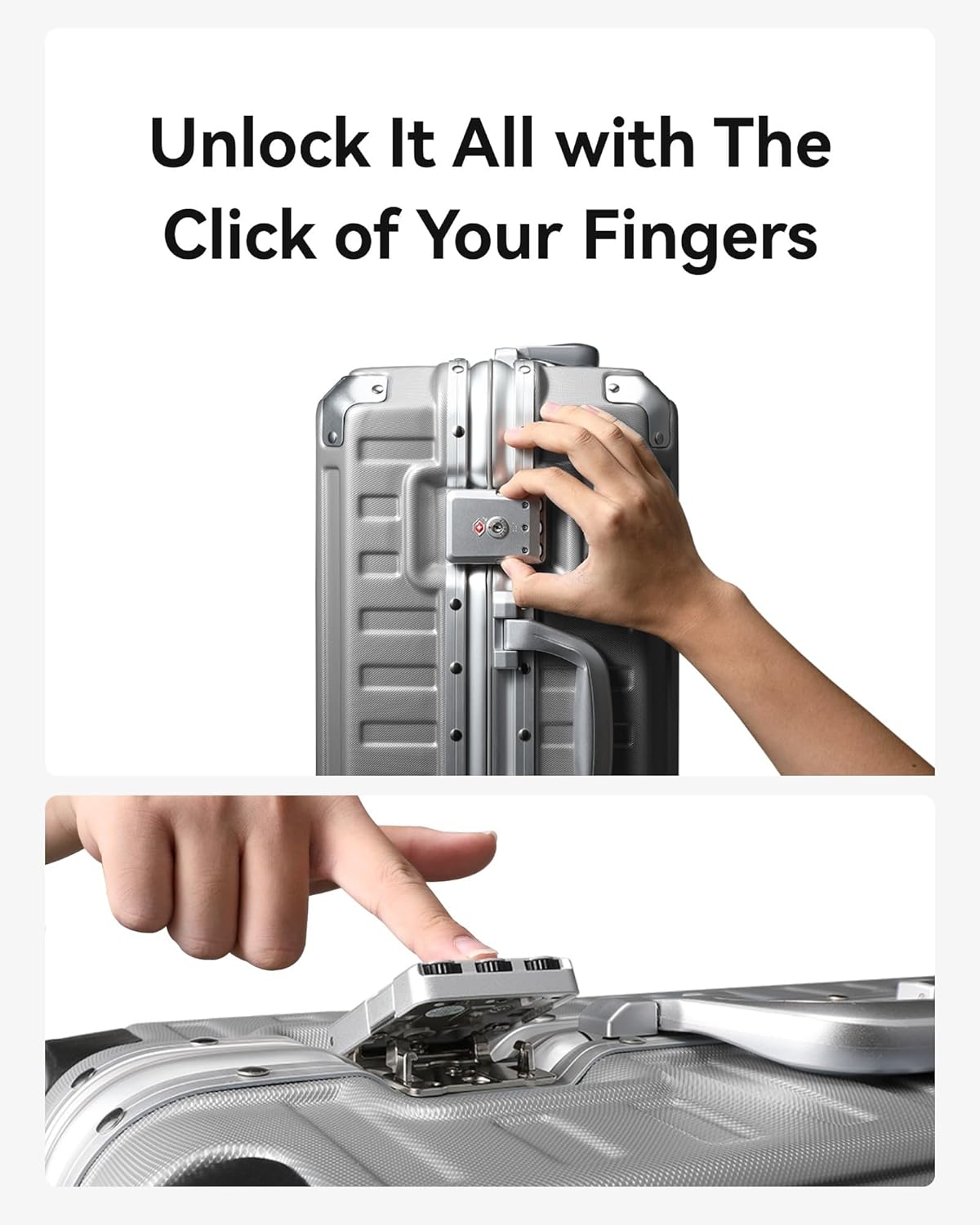 Checked Luggage with Spinner Wheels, 8010S Aluminum Frame Zipperless Polycarbonate Hard Shell Suitcase (ZX-Core, Blue, 24 Inch)