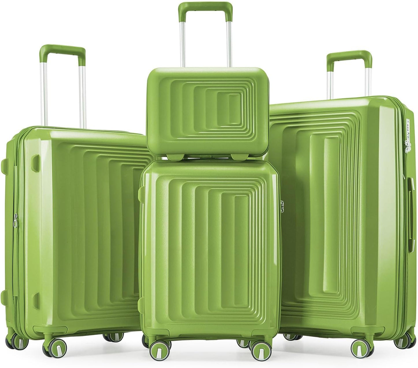 4-Piece Expandable Hardshell Luggage Set with TSA Lock (14/20/24/28) - Lightweight PP Suitcases, 360° Silent Spinner Wheels and Durable 100LB Handle for Air Travel (C# Olive Green)