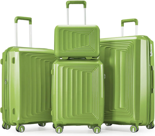 4-Piece Expandable Hardshell Luggage Set with TSA Lock (14/20/24/28) - Lightweight PP Suitcases, 360° Silent Spinner Wheels and Durable 100LB Handle for Air Travel (C# Olive Green)