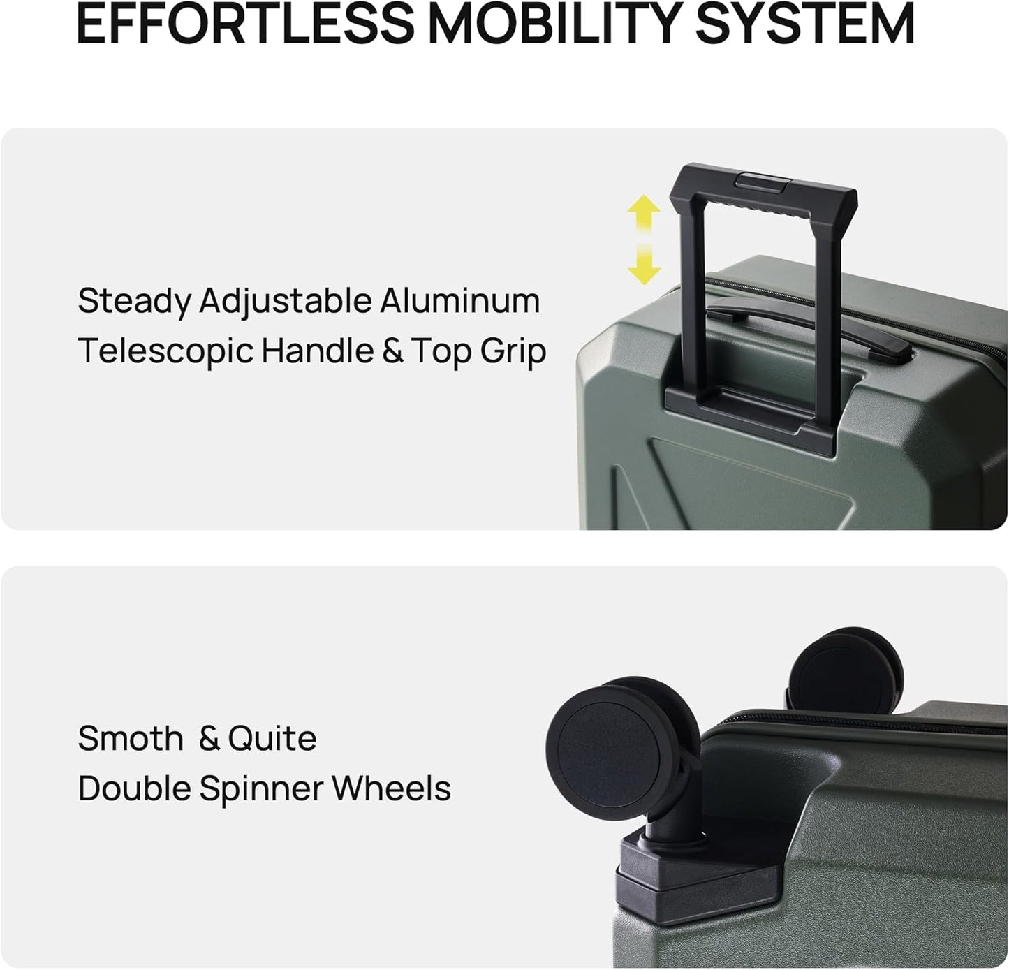 NINETYGO Carry On Luggage 22x14x9 Airline Approved, Carry On Suitcase with Smooth Double Spinner Wheels, Hard Shell PC+ABS Suitcase Carry-On, Lightweight Travel Luggage, TSA Approved (Green, Sahara)