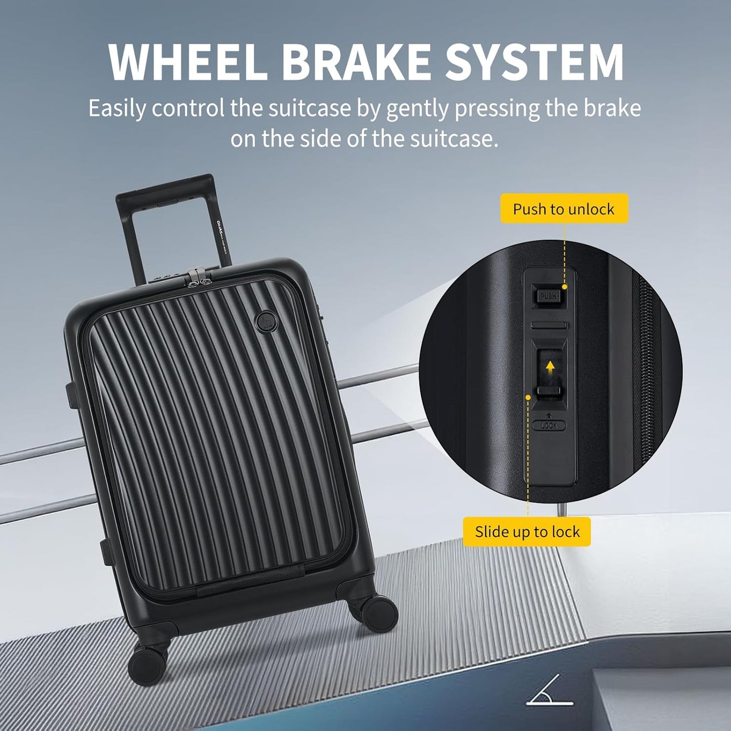 OIWAS 20 Inch Carry On Luggage, Front Pocket Carryon Suitcase with Phone Holder & Cup Holder, Airline Approved Hardshell Luggage with Double TSA Lock, USB Port, One-Click Brake, Black