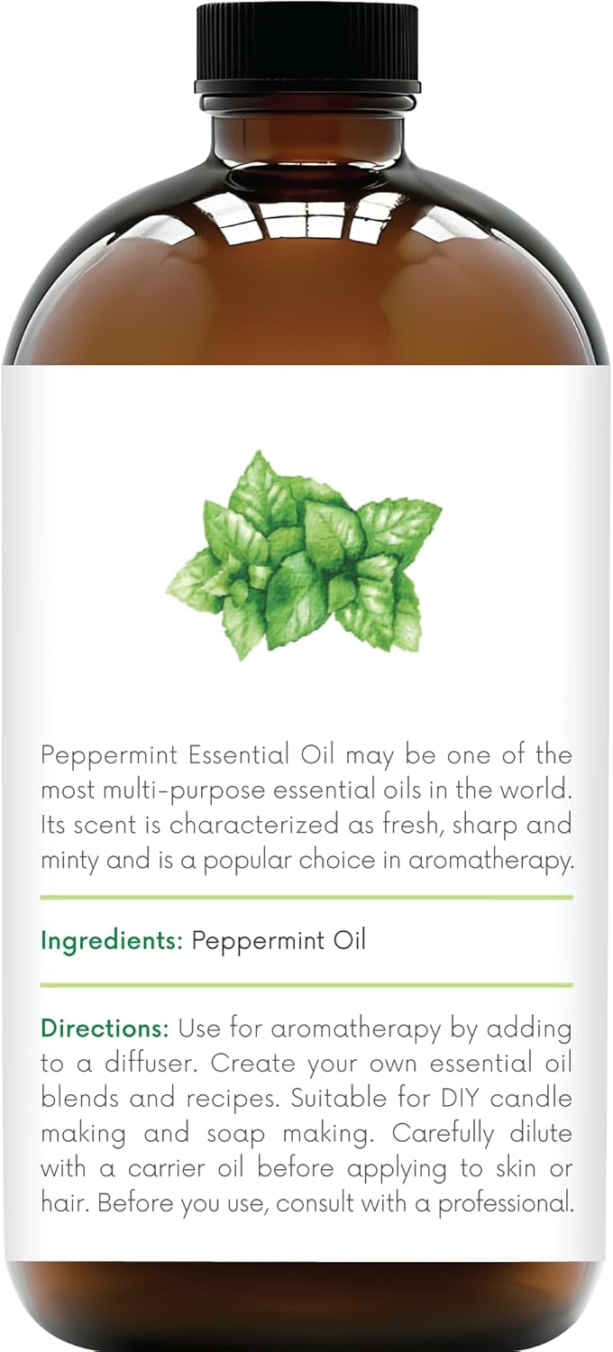 Handcraft Blends Peppermint Essential Oil in Glass Bottle – Huge 16 Fl Oz – 100% Pure and Natural – Premium Grade Oil for Diffuser and Aromatherapy, Skin, Massage, Candle and Soap Making Fragrance