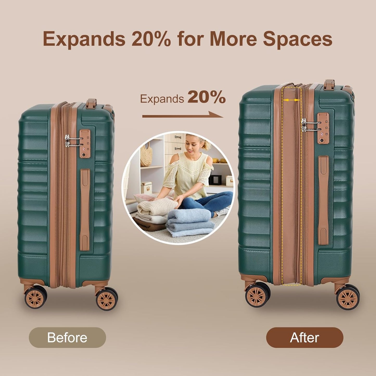 Romswi Expandable 24" Checked Luggage,Medium Hardshell Suitcase with Double Spinner Wheels for 20% More Space, Airline Approved Lightweight Hardside Luggage, Scratch-Resistant & YKK Zipper,Purple