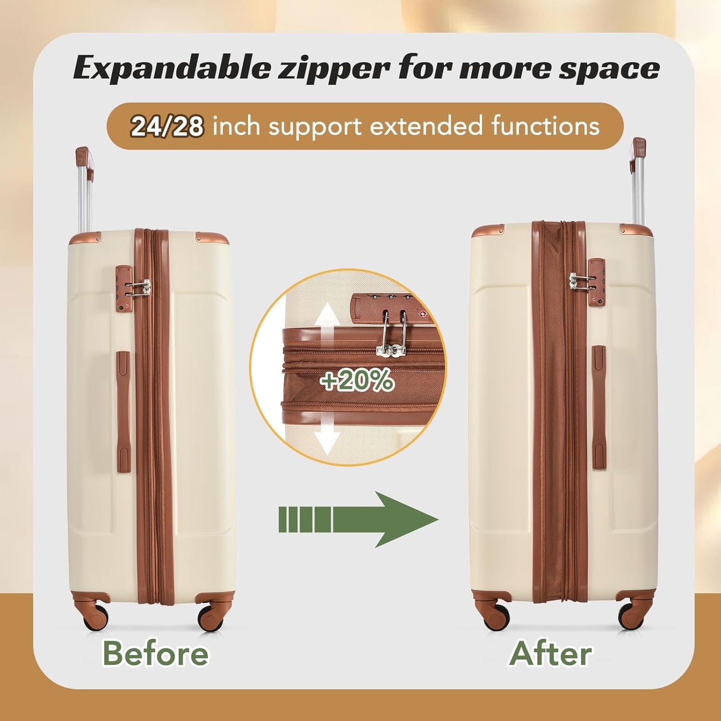 Merax 28 Inch Checked-Large Luggage with Wheels Aluminum Alloy Corner Hard Shell Suitcase TSA Luggage Suitcases for Travel Woman Men(White Brown)