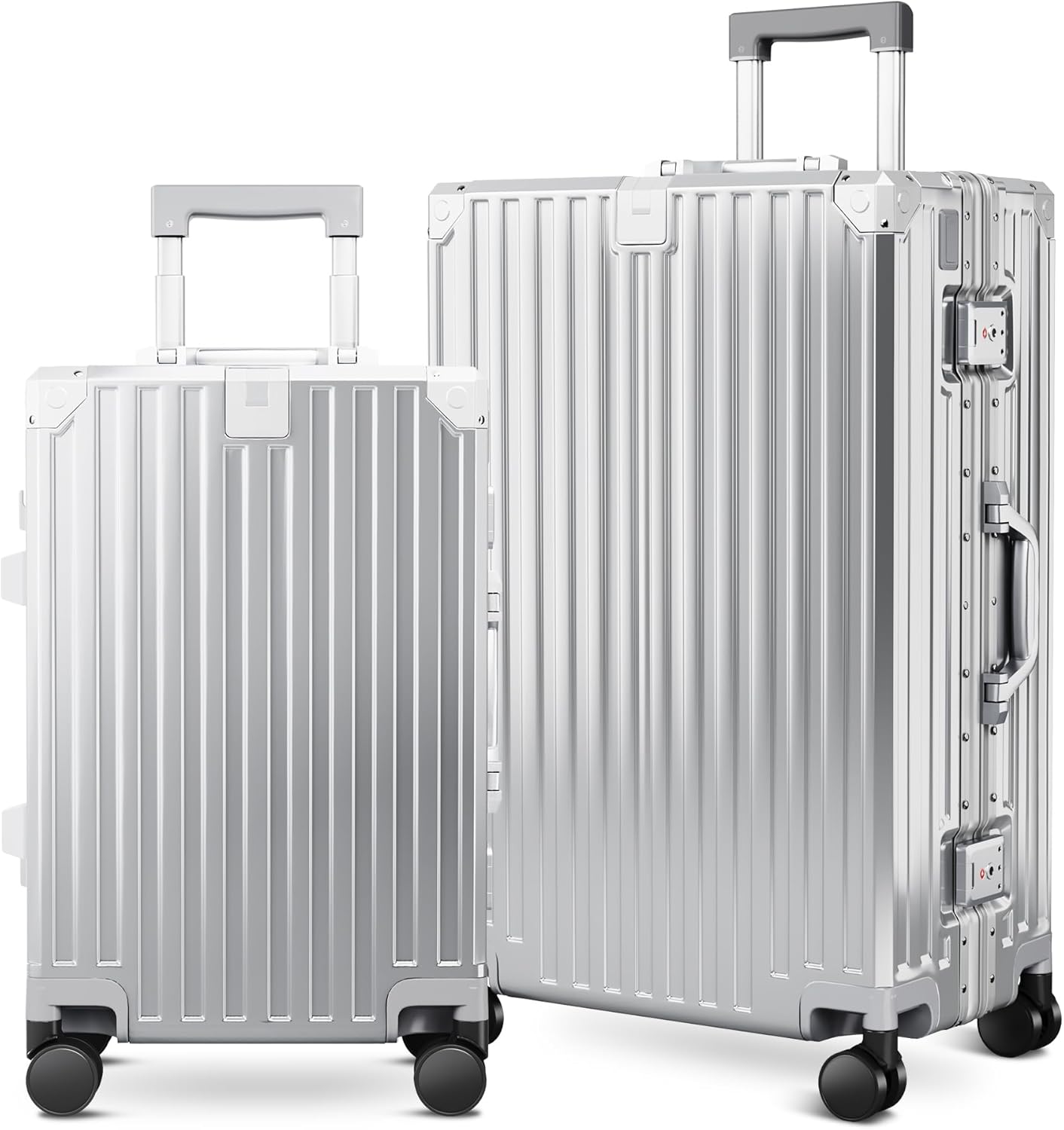 ALPHA CAMP 2 Piece Luggage Sets With Dual Layer Aluminum Frame, TSA Locks, 3-Layer PC 20" Carry-on 24" Checked Lightweight Hardside Zipperless Suitcase Sets, Type-C USB Charging Port, Cup Holder