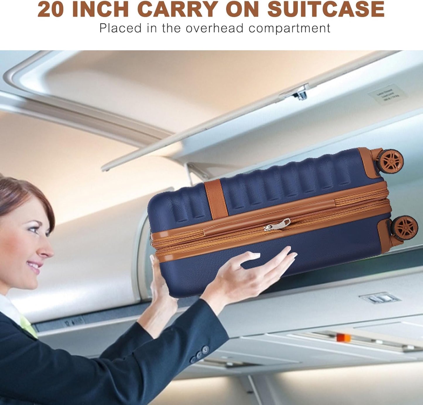 Kono Airline Approved Carry On Luggage 22x14x9 inches, with TSA Lock, 20 Inch Expandable Lightweight Hardshell Suitcase (Navy, Suitable for 1-3 Days of Travel)