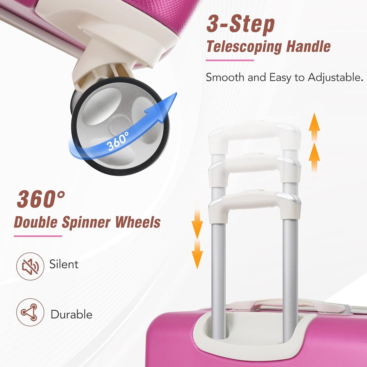 Merax Luggage Set 2 Piece Suitcase Set with Cosmetic Case Expandable Spinner Wheels Vintage Luggage Sets(Pink, 20"+24")