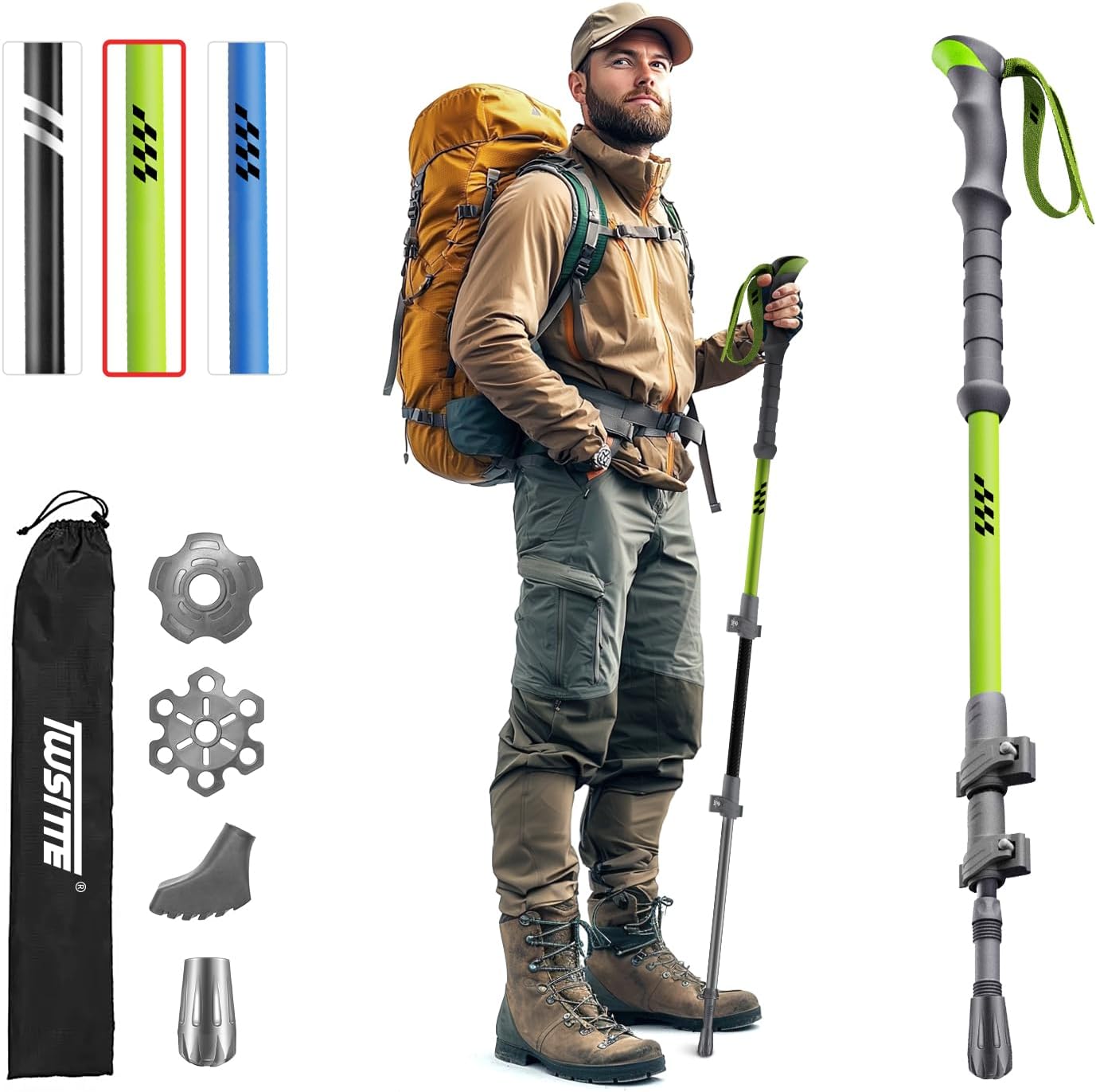Collapsible Hiking Poles, Lightweight Aluminum Adjustable Walking Poles,Carbon Fiber Trekking Poles with Flip Lock and EVA Grips Suitable for All Kinds of Travel