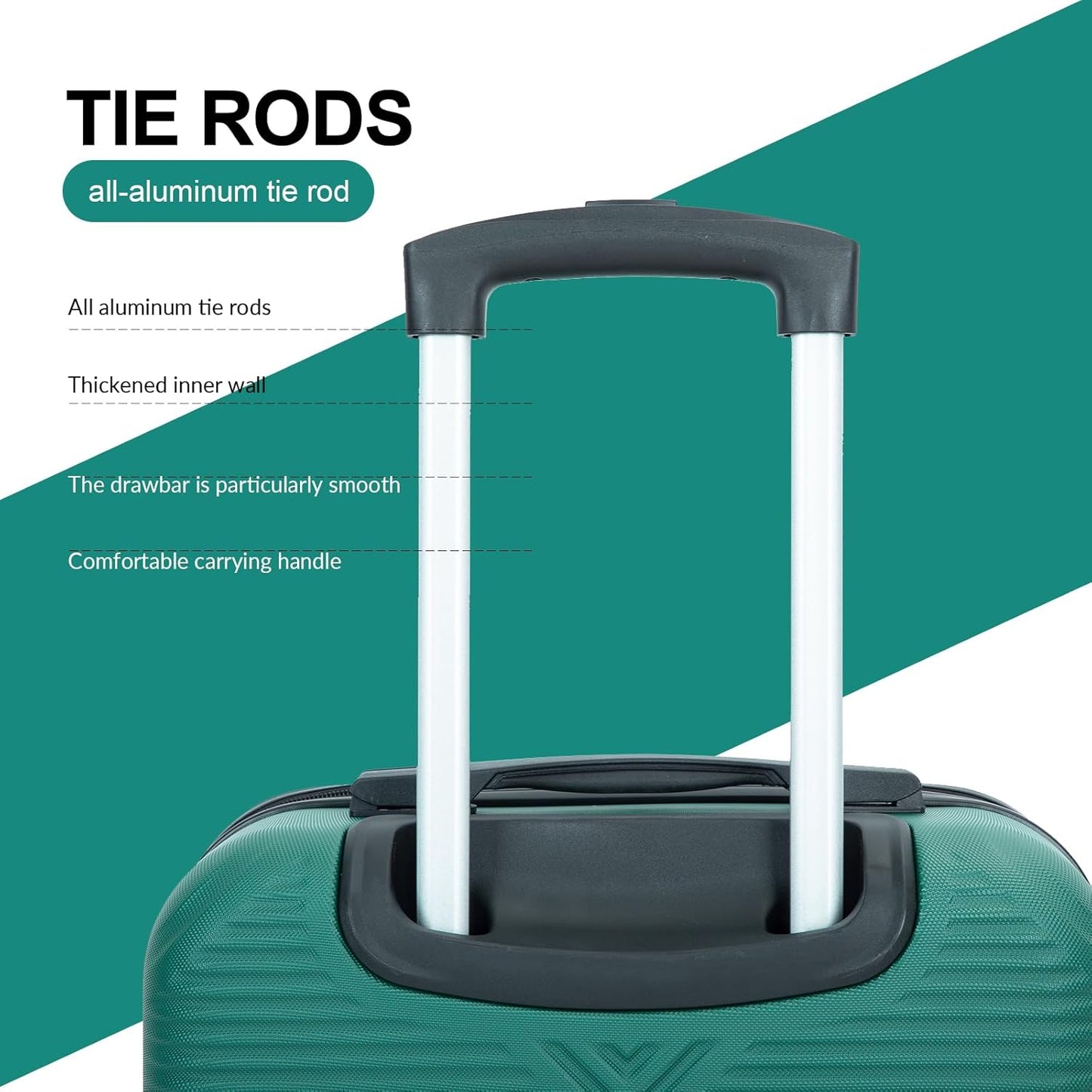 Luggage 4 Piece Set, Hardshell ABS Suitcase Set with Double Spinner Wheels, Lightweight Suitcase, Carry On and Checked Travel Luggage, Dark Green