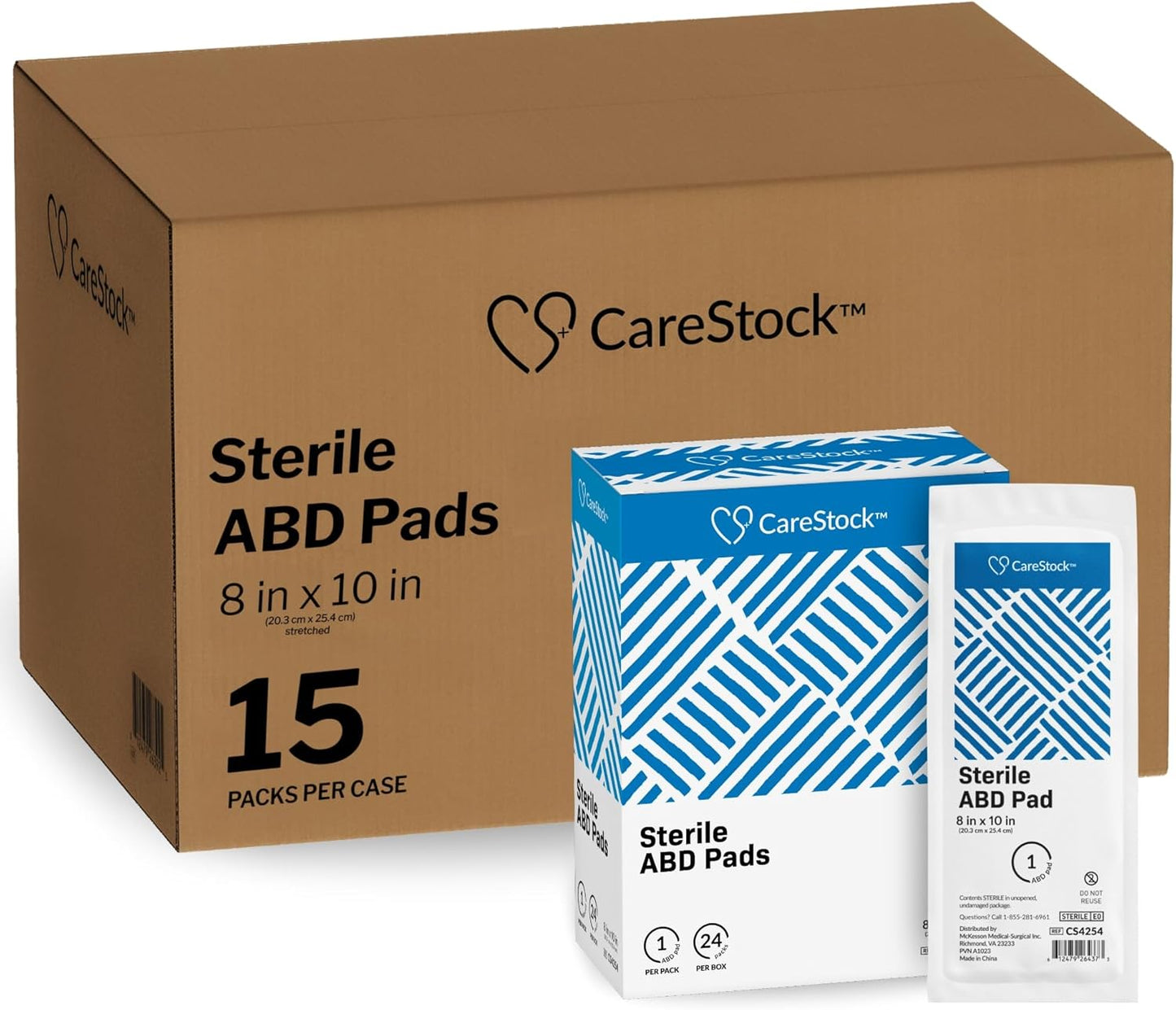 CareStock Abdominal Pads 8x10 in [360-Pack] Sterile ABD Pads, Extra Absorbent, Individually Wrapped, Wound Care First Aid, 24 Count, Pack of 15