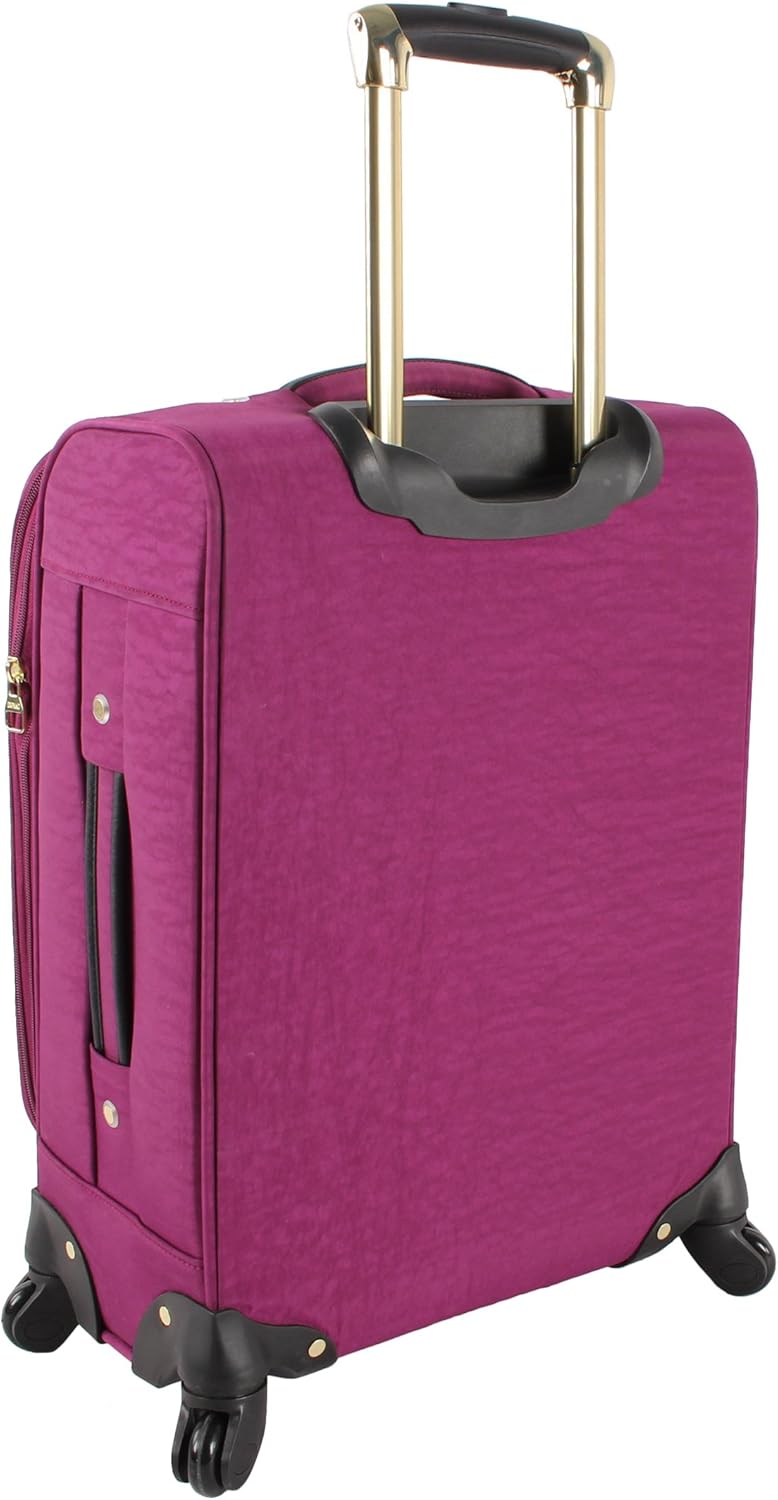 Steve Madden Designer-Gepckkollektion Leichter Softside-Koffer fr Damen und Herren strapazierfhige 50,8 cm groe Tragetasche mit 4 rollenden Spinner-Rdern, Peek-a-boo Purple, 20in, Carry on Bag With