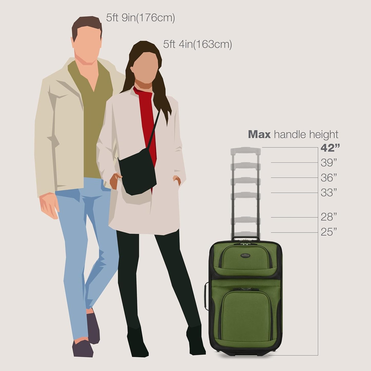 U.S. Traveler, Rio Rugged Fabric Expandable Upright Rolling Carry-on Luggage Set w/ Tote Bag, Green, 2-Piece (21/14)