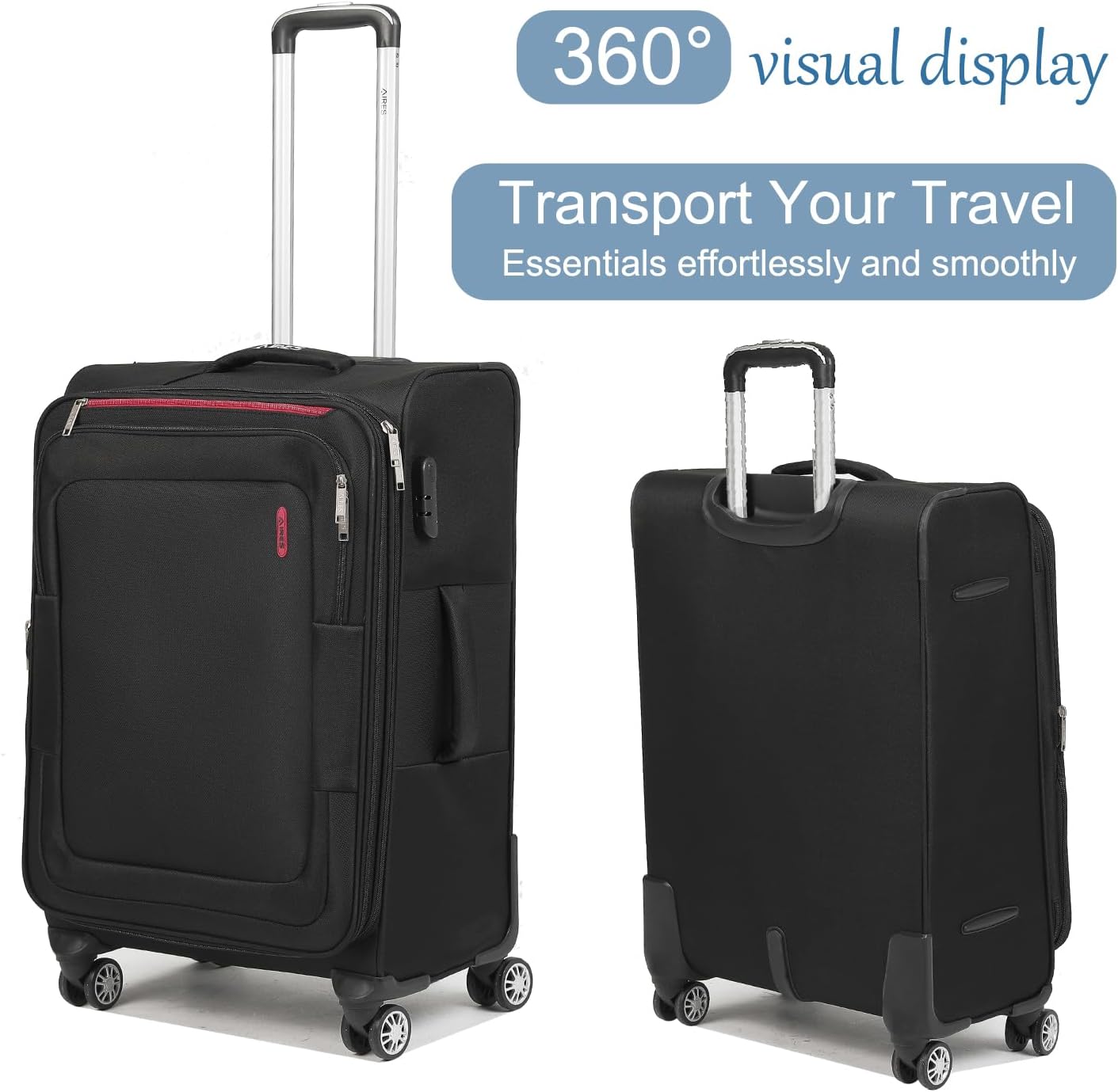 Softside Luggage Sets, Extra Large Expandable Suitcase Sets With Spinner Wheels and Combination Lock Red Luggage For Long Time Overseas Journey(Black) 22inch, 26inch, 30inch
